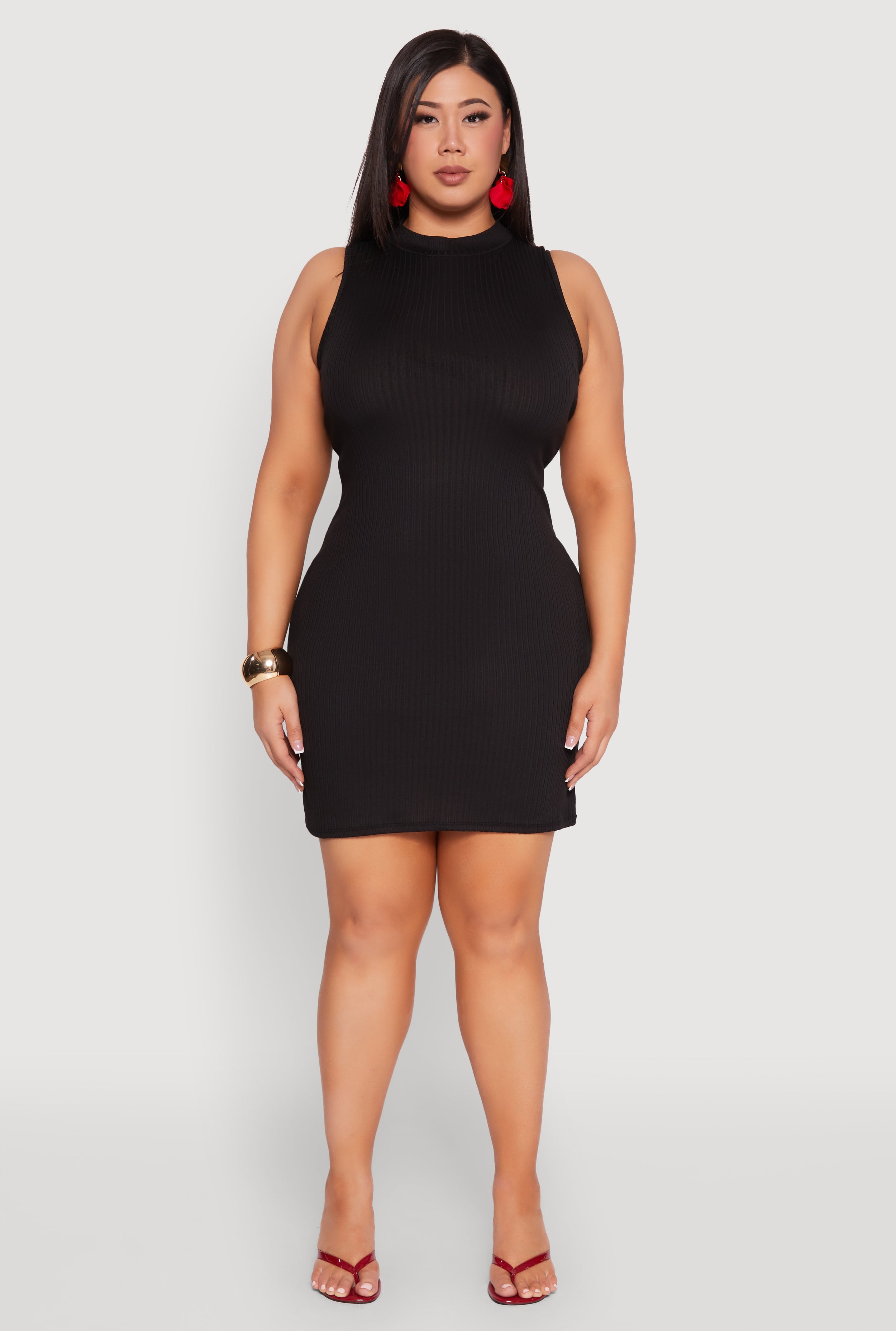 Plus Size Ribbed Knit Mock Neck Tank Dress