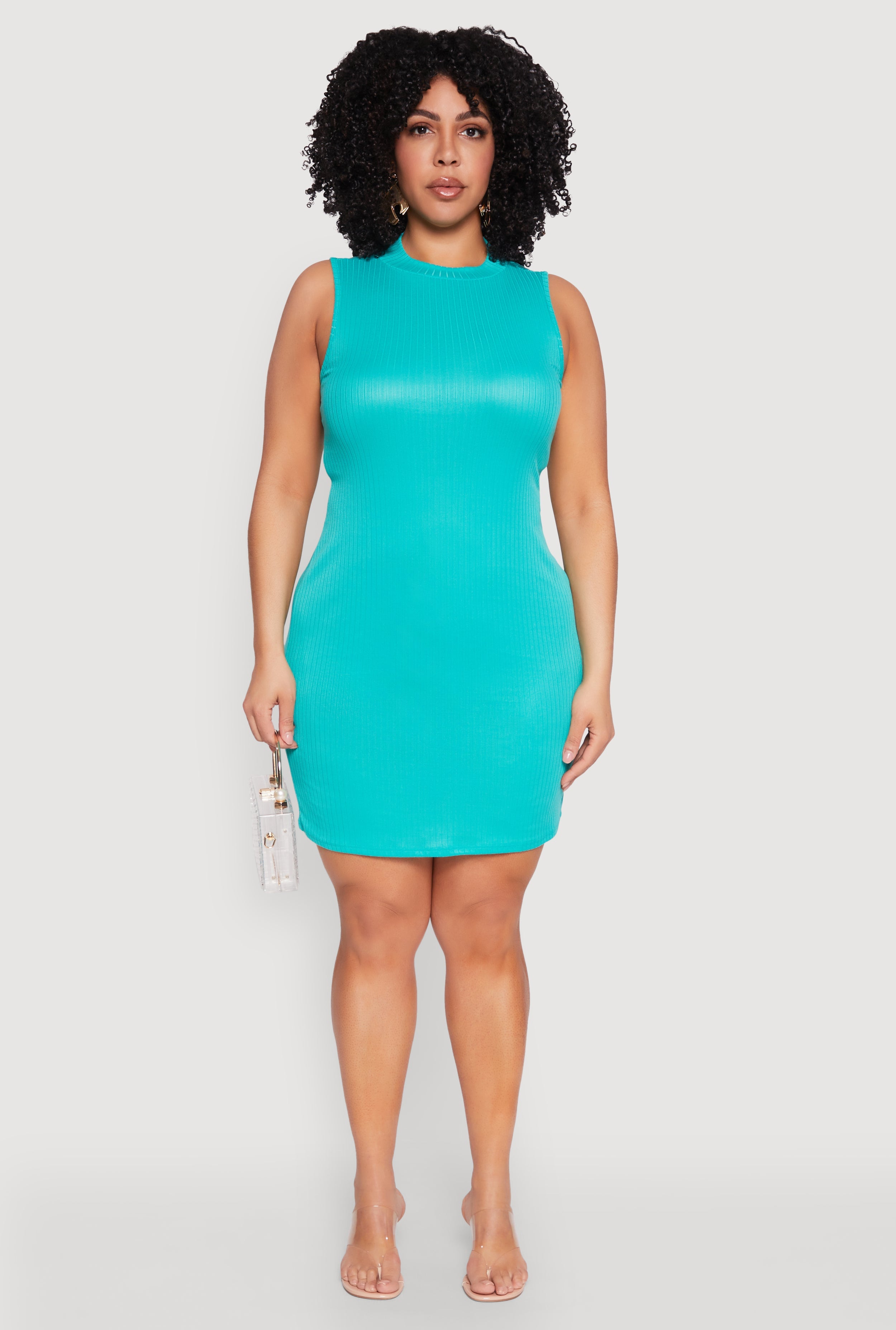 Plus Size Ribbed Knit Mock Neck Tank Dress