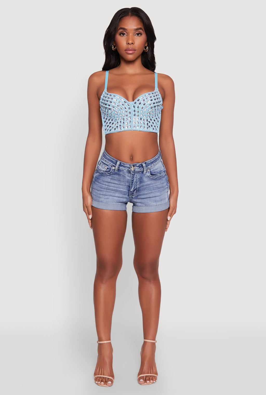 Gemstone Faux Pearl Beaded Bustier Top