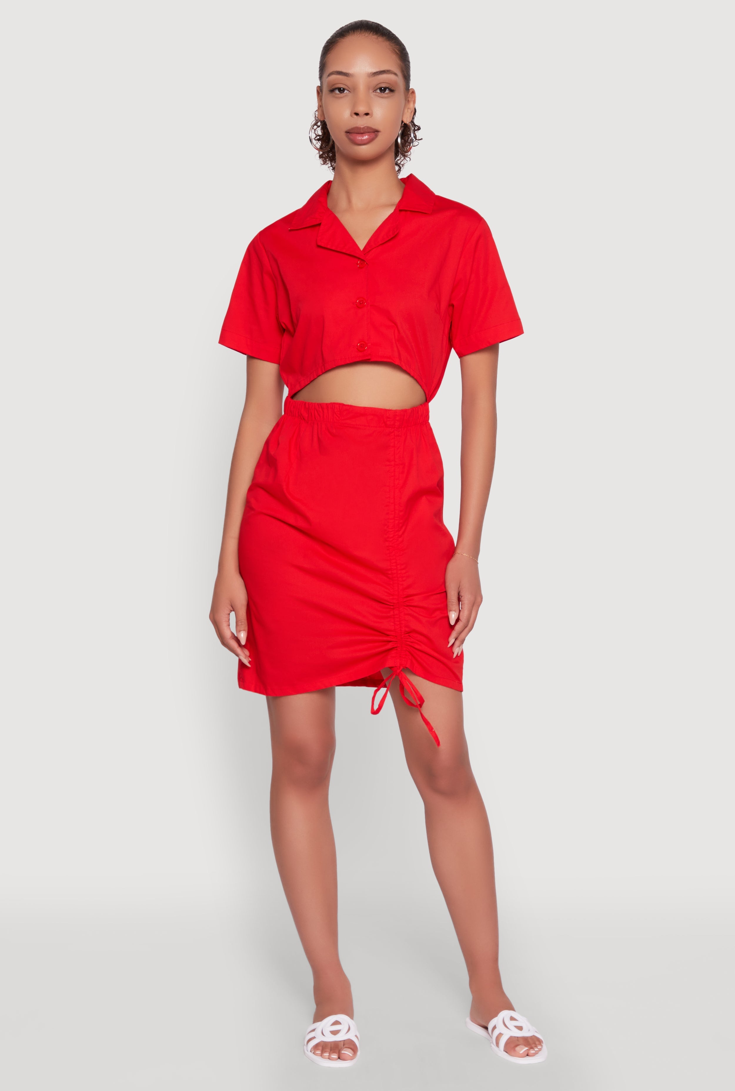 Lace Up Back Button Front Cut Out Mini Dress