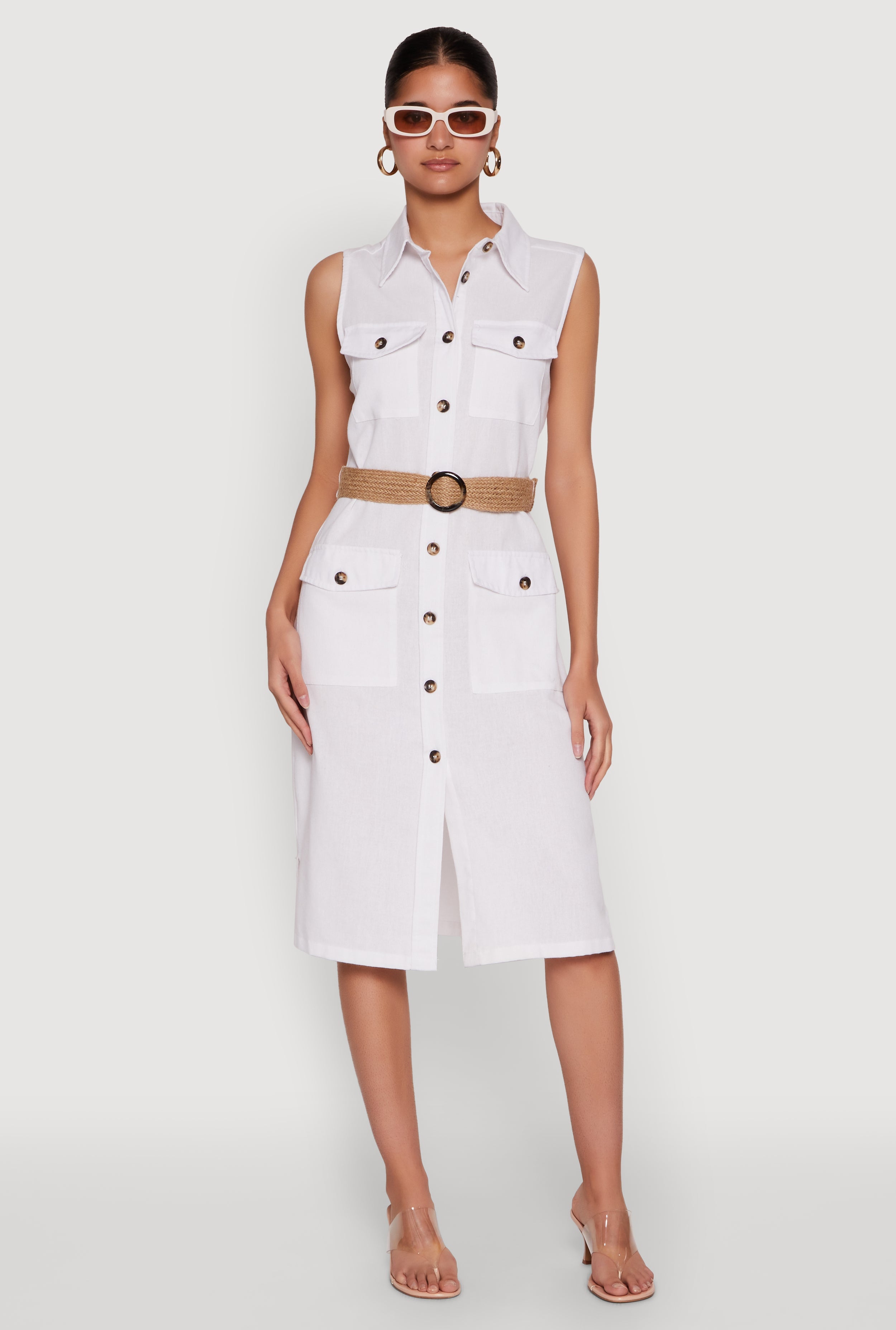 O Ring Belted Sleeveless Utility Dress