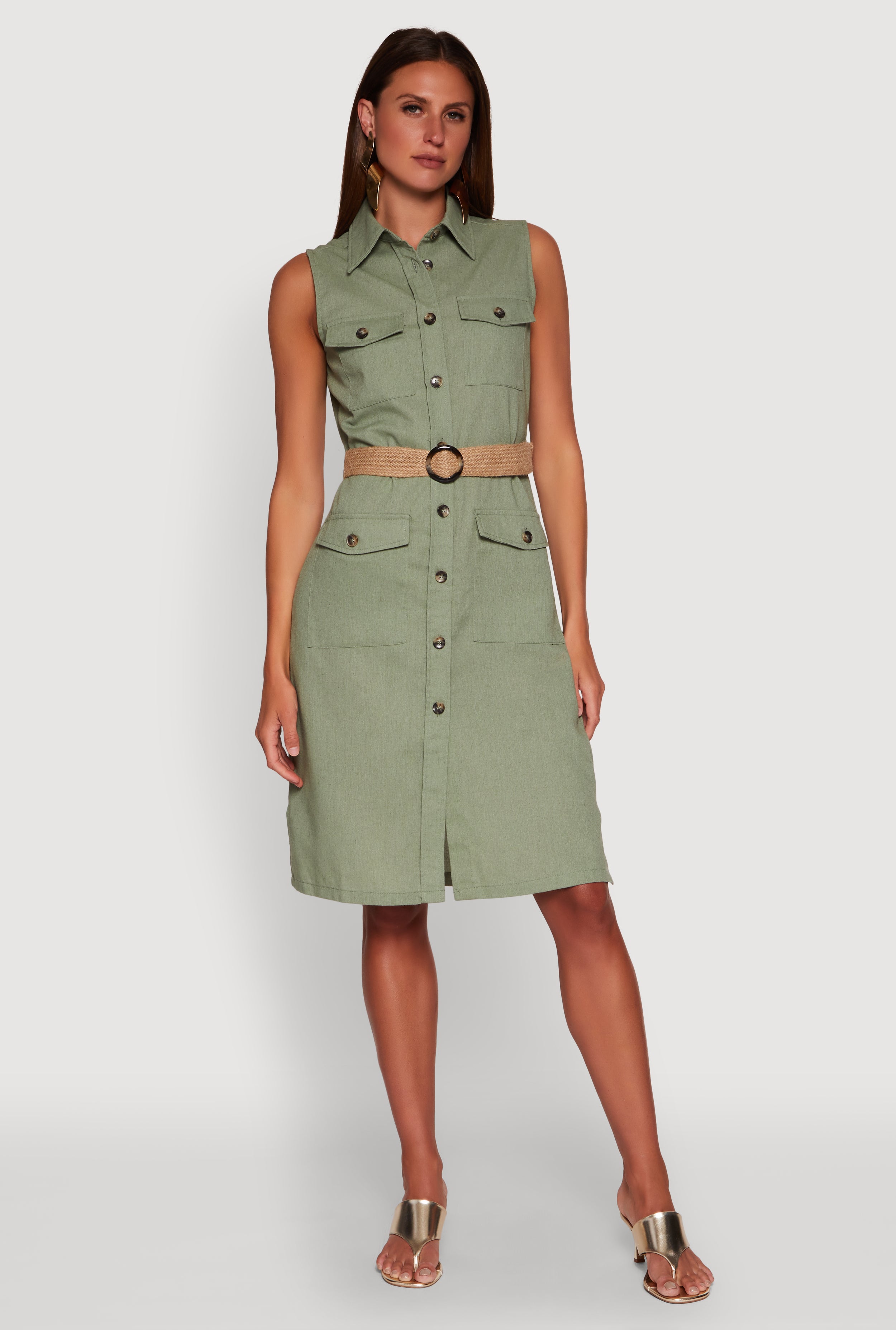O Ring Belted Sleeveless Utility Dress