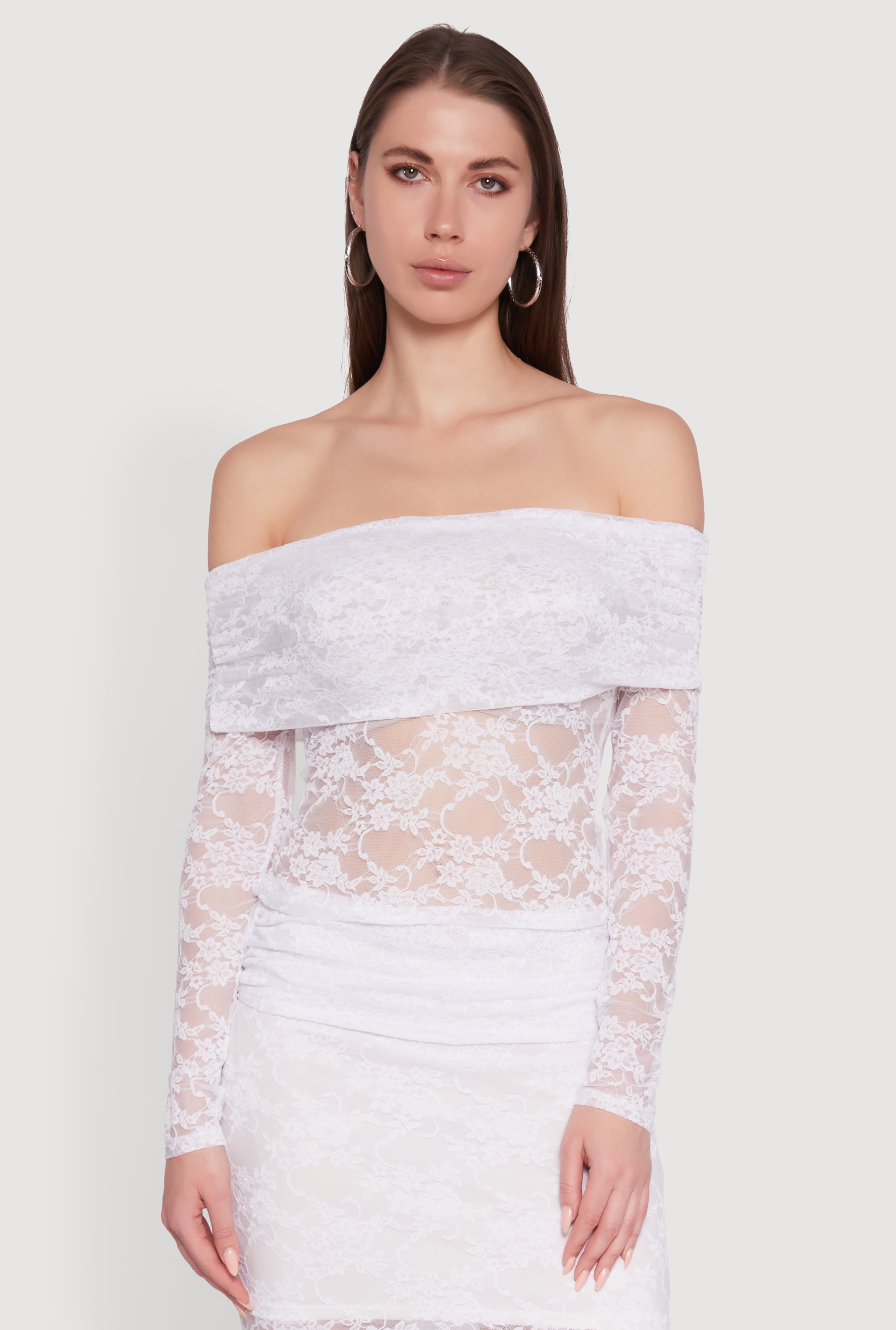 Lace Fold Over Off The Shoulder Blouse