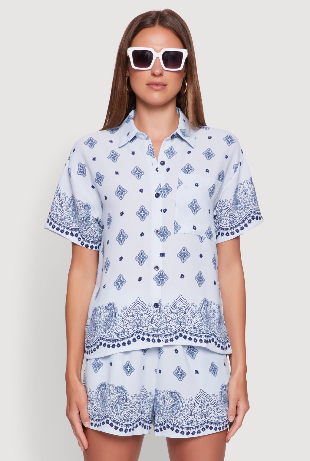 Crepe Knit Bandana Print Shirt