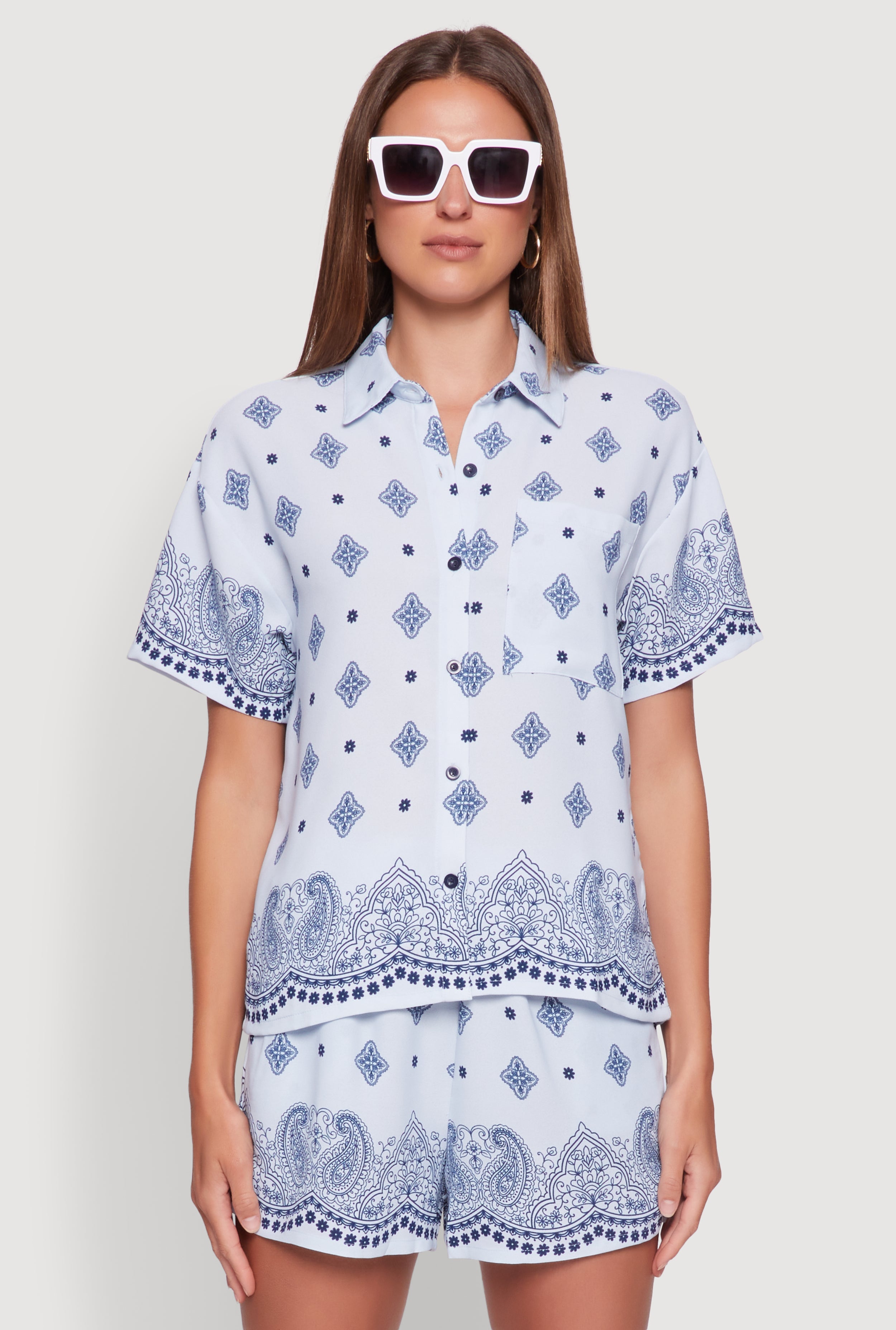 Crepe Knit Bandana Print Shirt