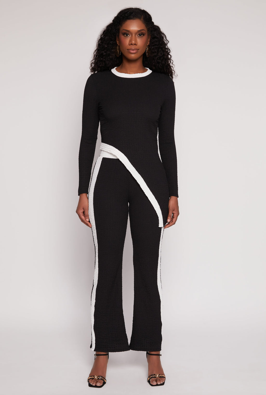 Contrast Trim Textured Knit Pants
