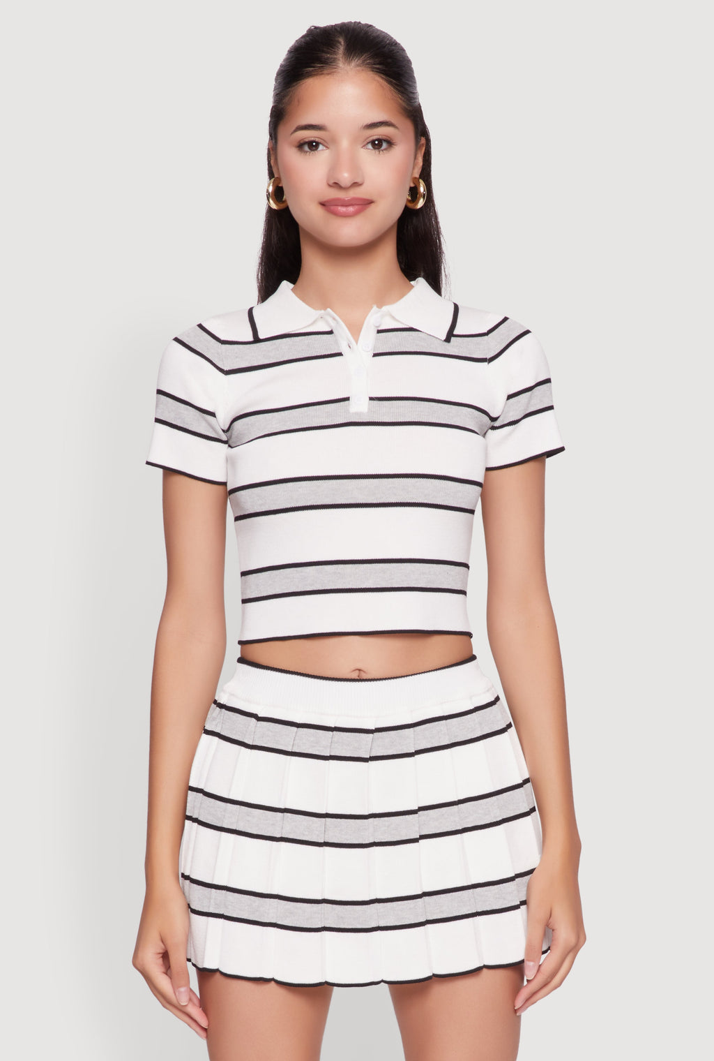 Daisy Classic Fit Striped Cropped Polo Shirt