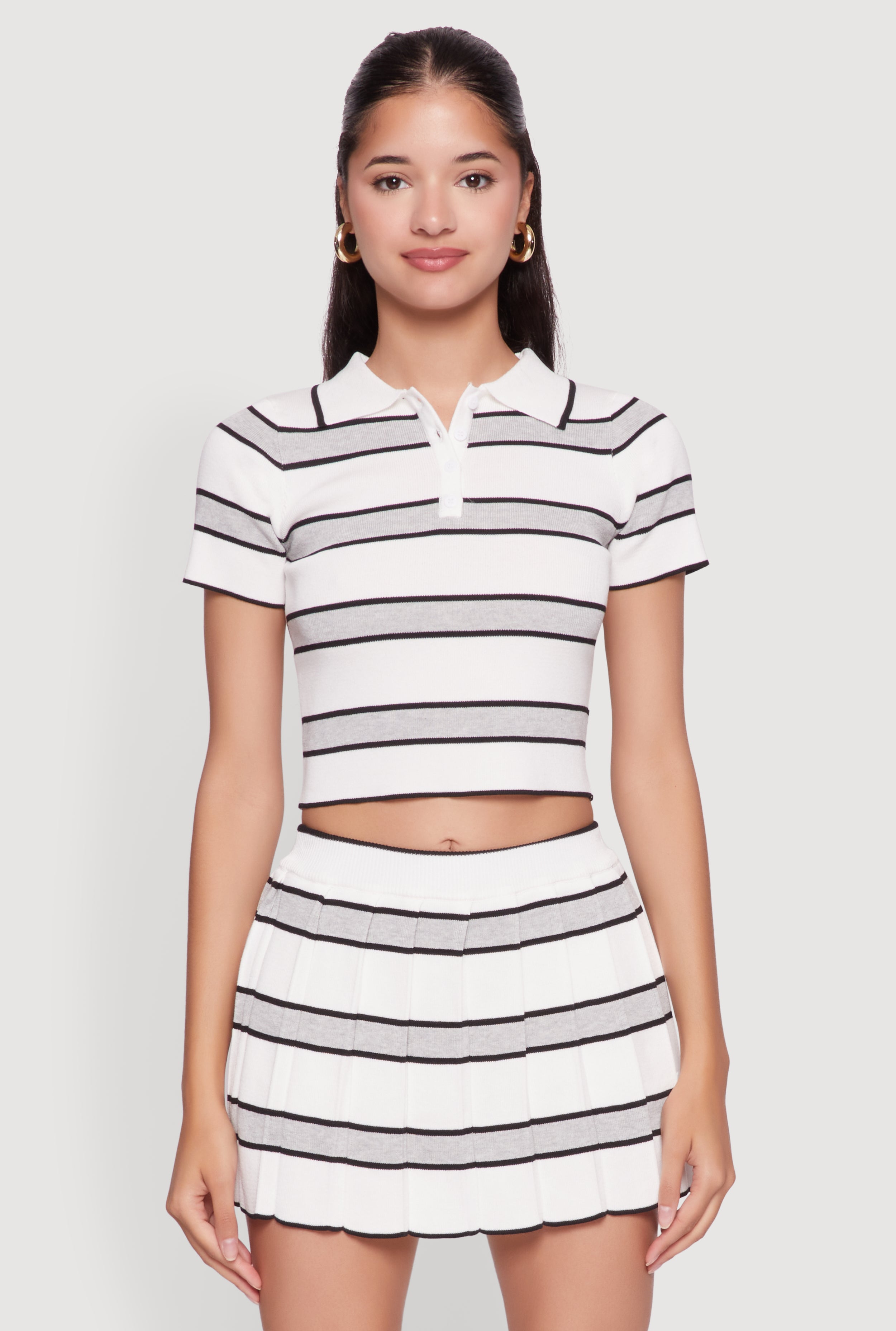 Daisy Classic Fit Striped Cropped Polo Shirt