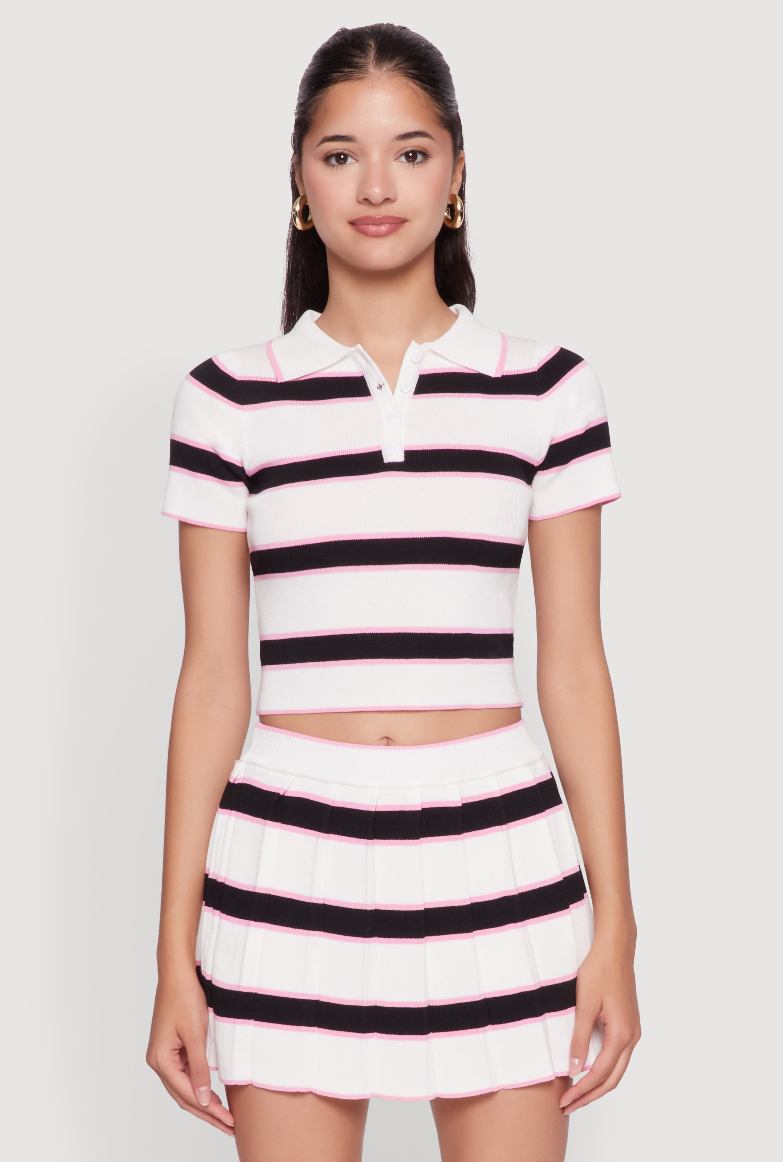 Daisy Classic Fit Striped Cropped Polo Shirt