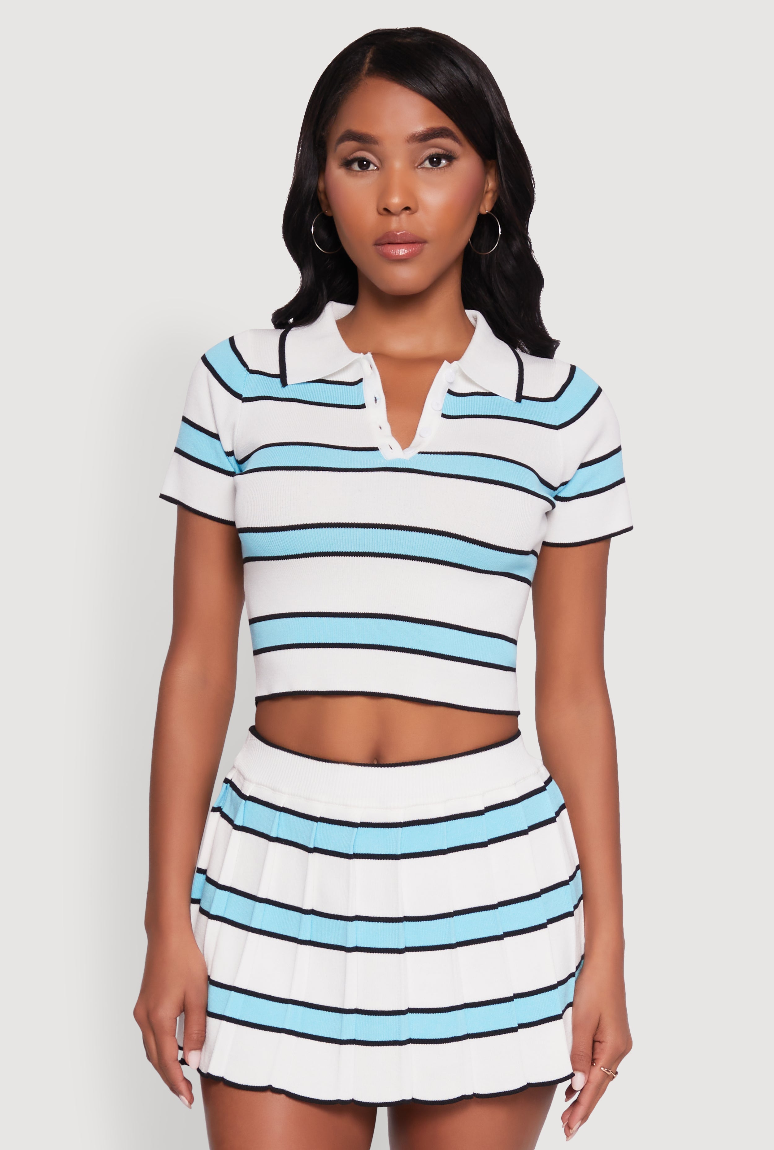 Daisy Classic Fit Striped Cropped Polo Shirt