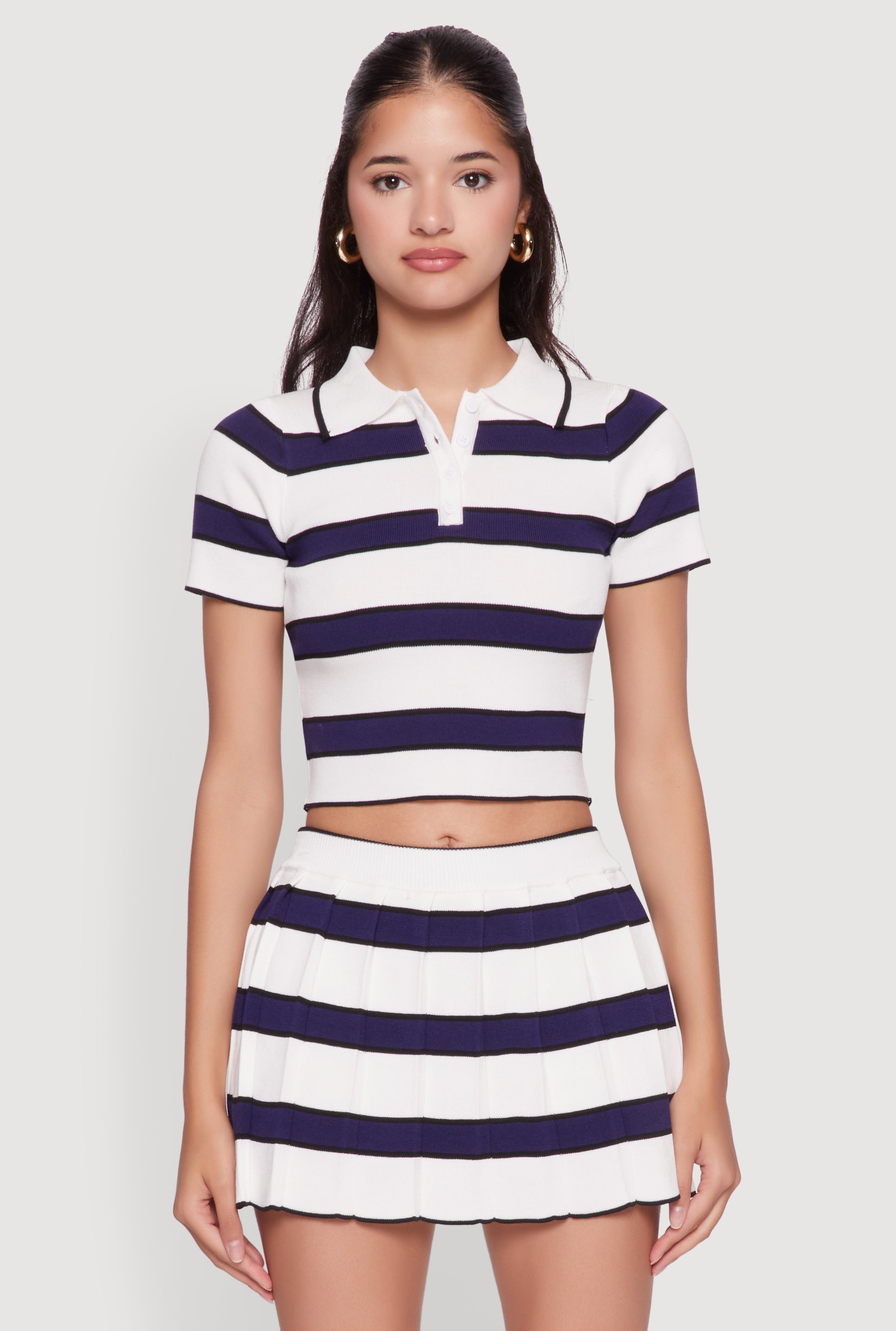 Daisy Classic Fit Striped Cropped Polo Shirt
