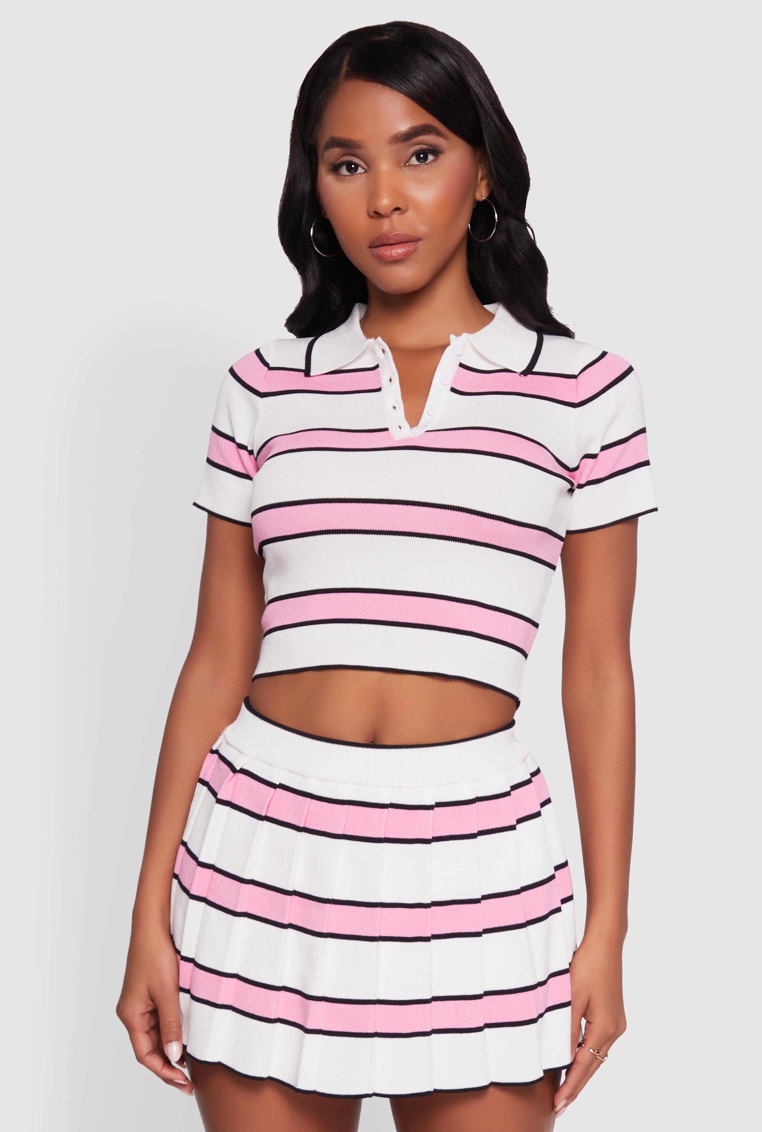 Daisy Classic Fit Striped Cropped Polo Shirt