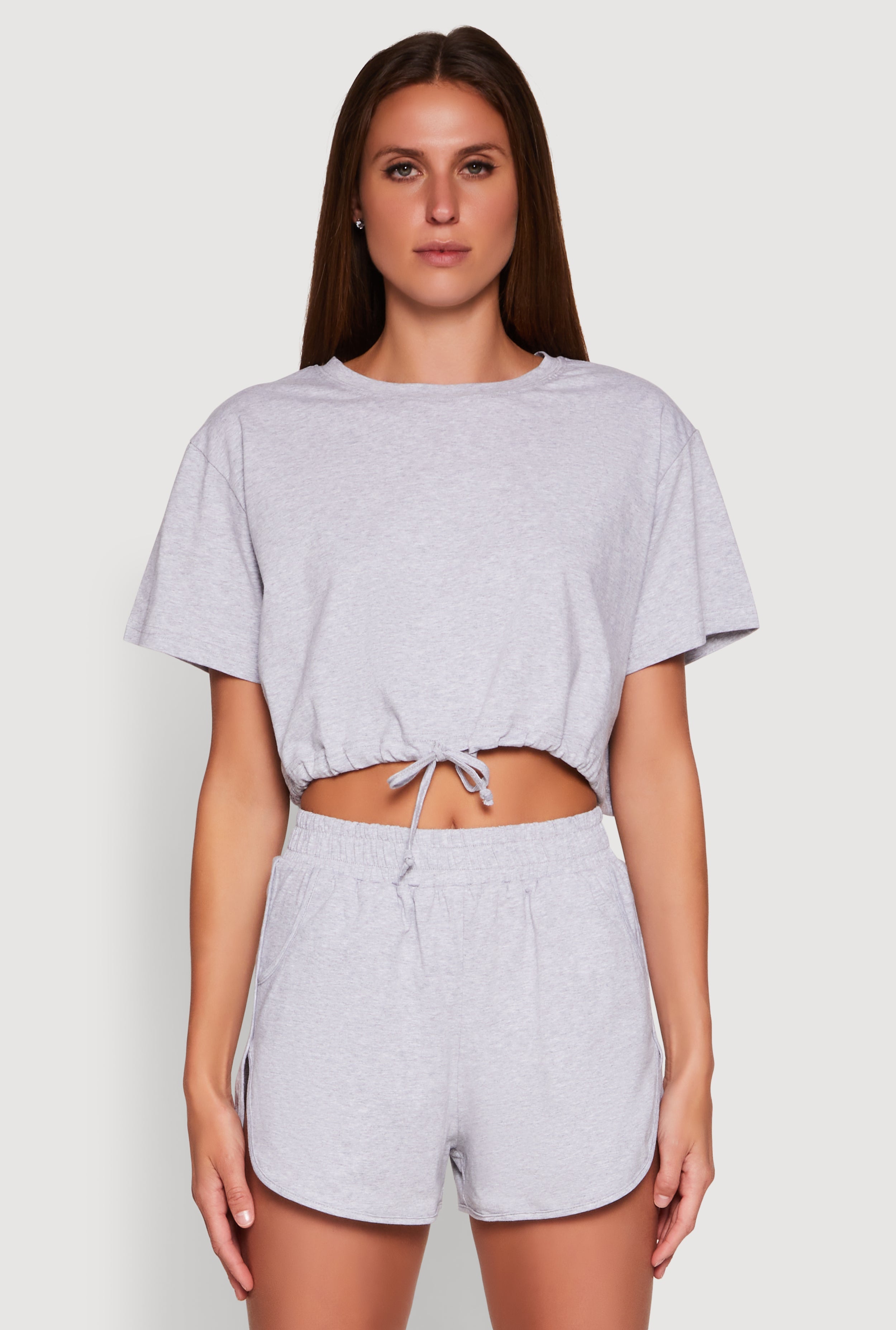 Daisy Short Sleeve Drawstring Hem Crop Top