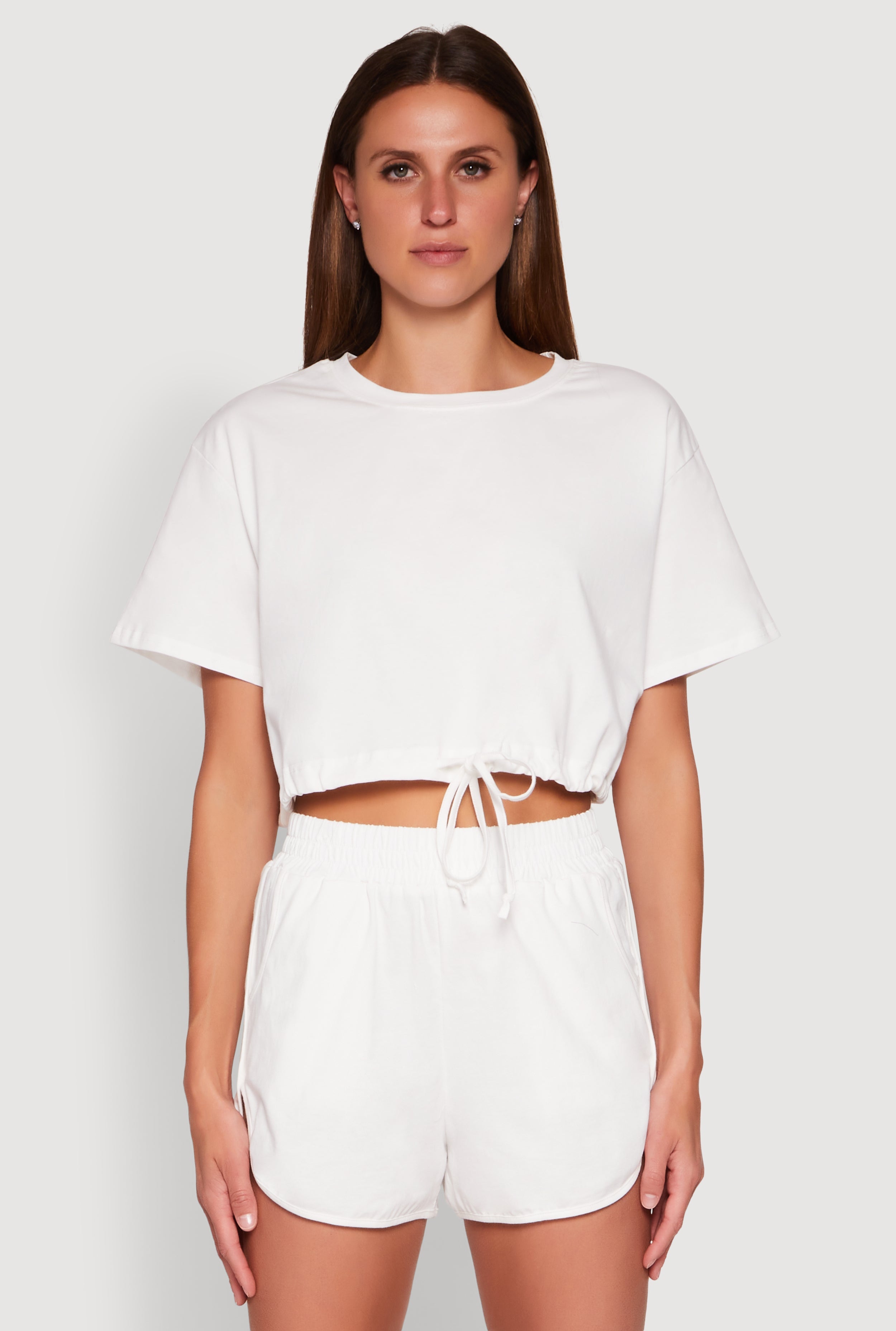 Daisy Short Sleeve Drawstring Hem Crop Top