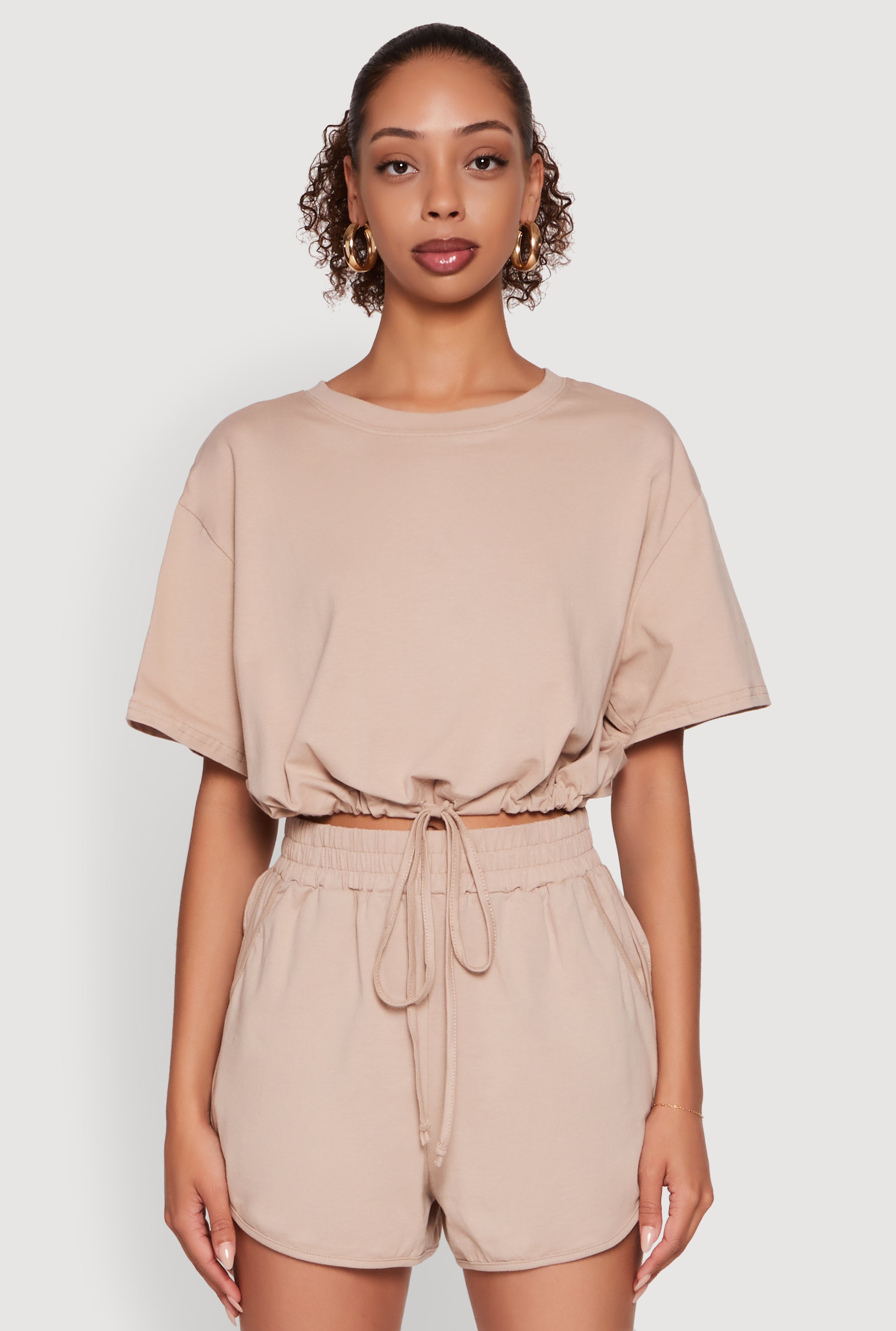 Daisy Short Sleeve Drawstring Hem Crop Top