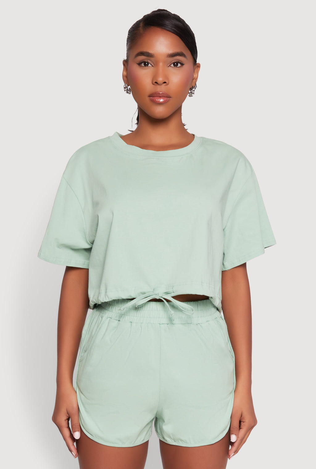 Daisy Short Sleeve Drawstring Hem Crop Top