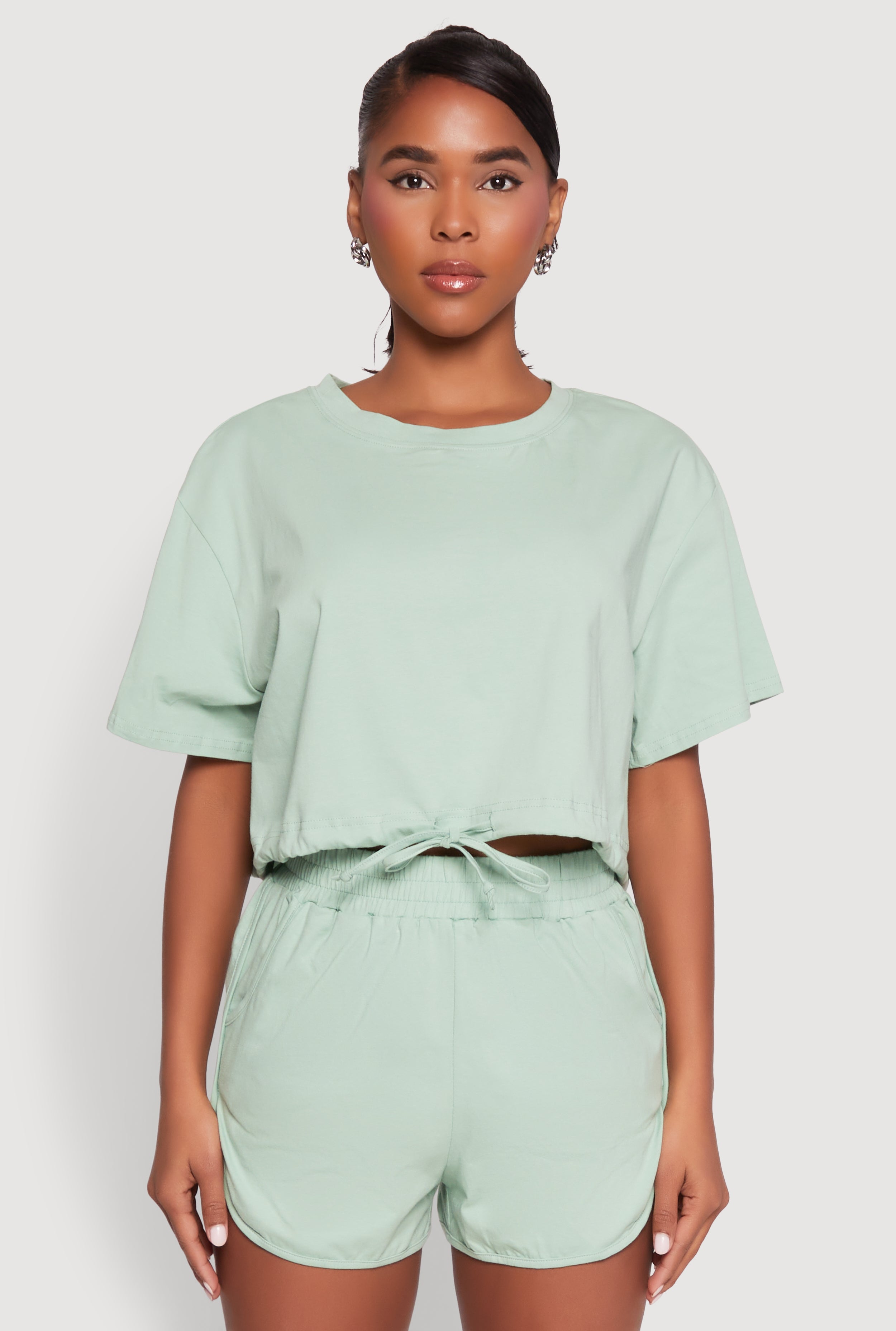 Daisy Short Sleeve Drawstring Hem Crop Top