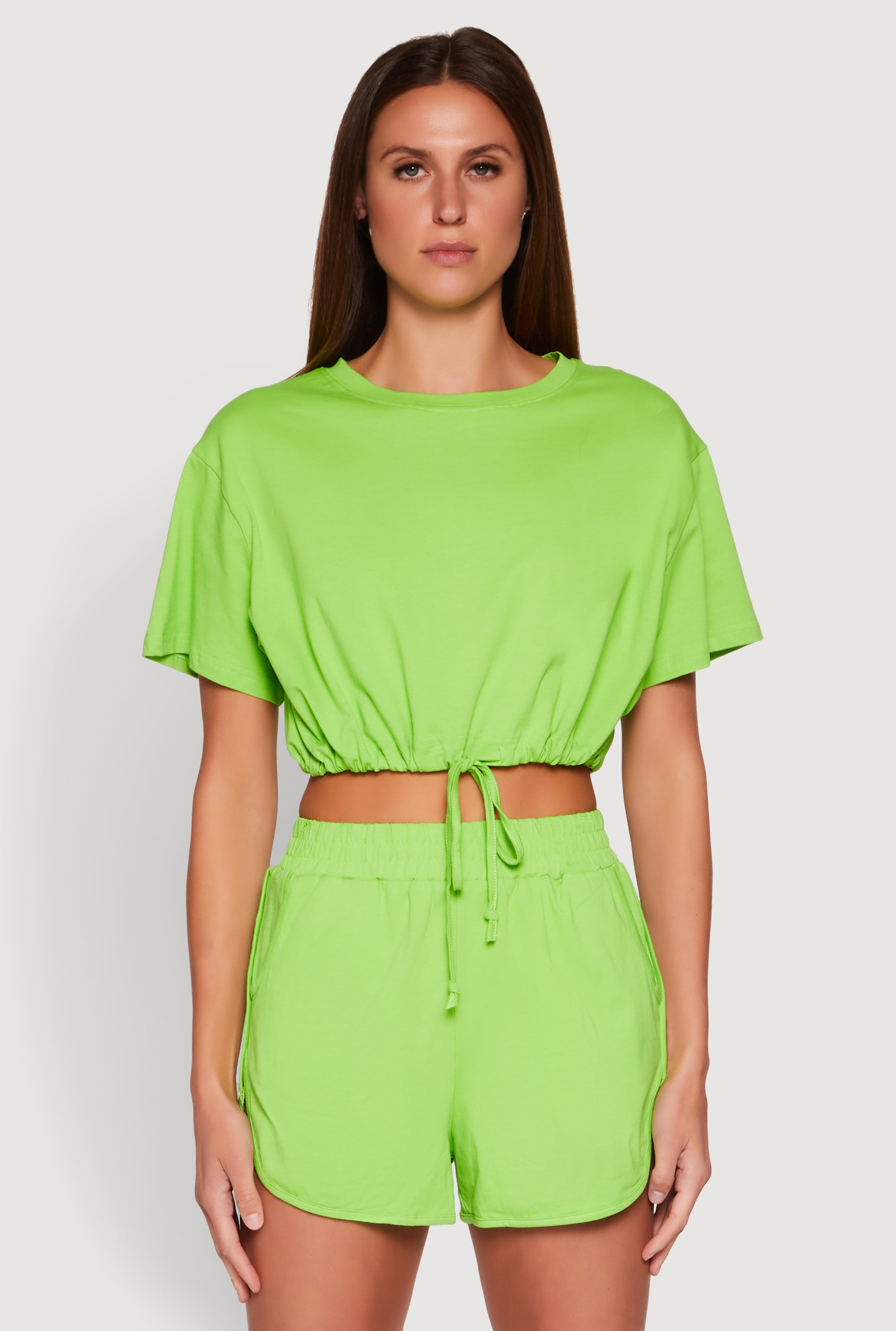 Daisy Short Sleeve Drawstring Hem Crop Top