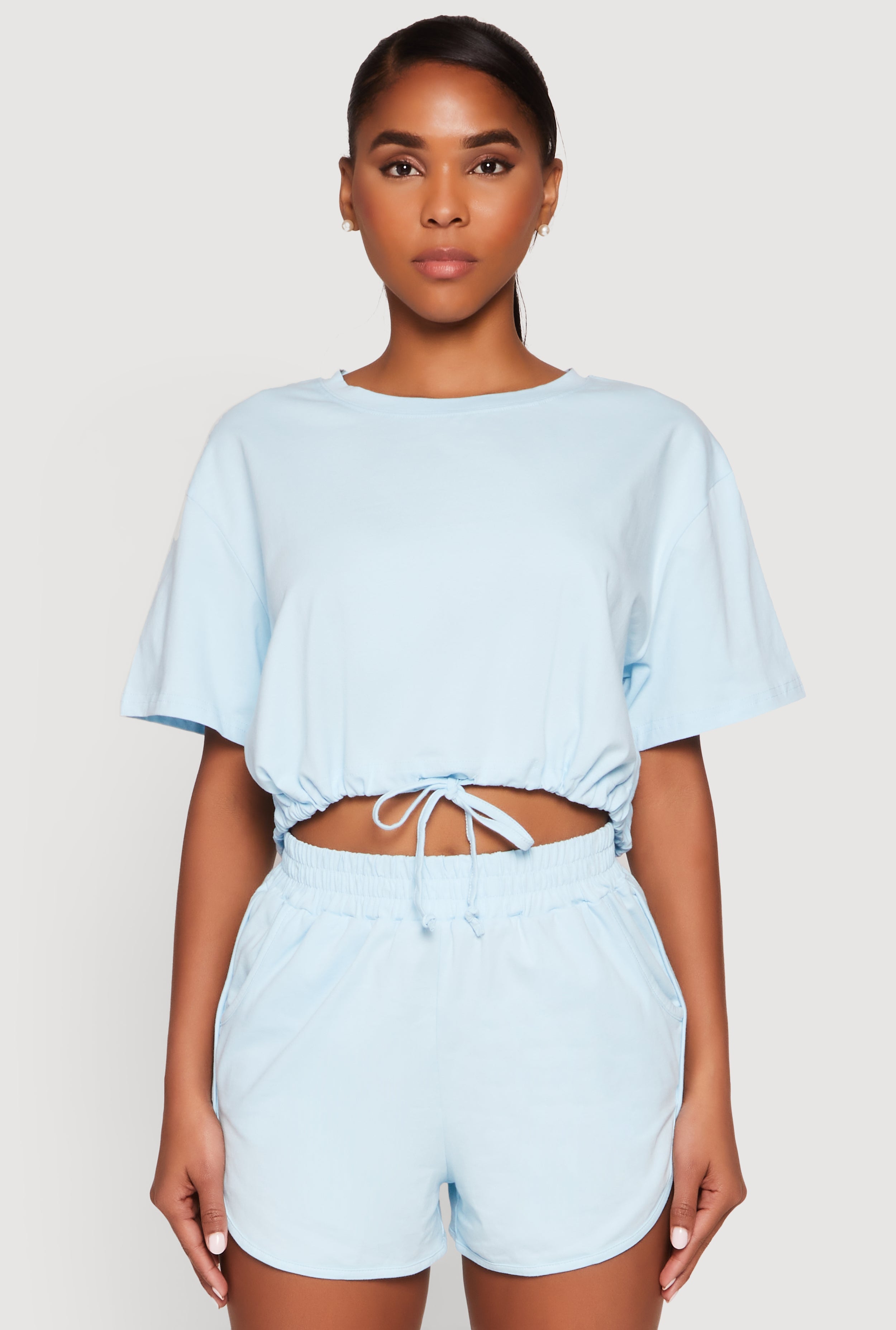 Daisy Short Sleeve Drawstring Hem Crop Top