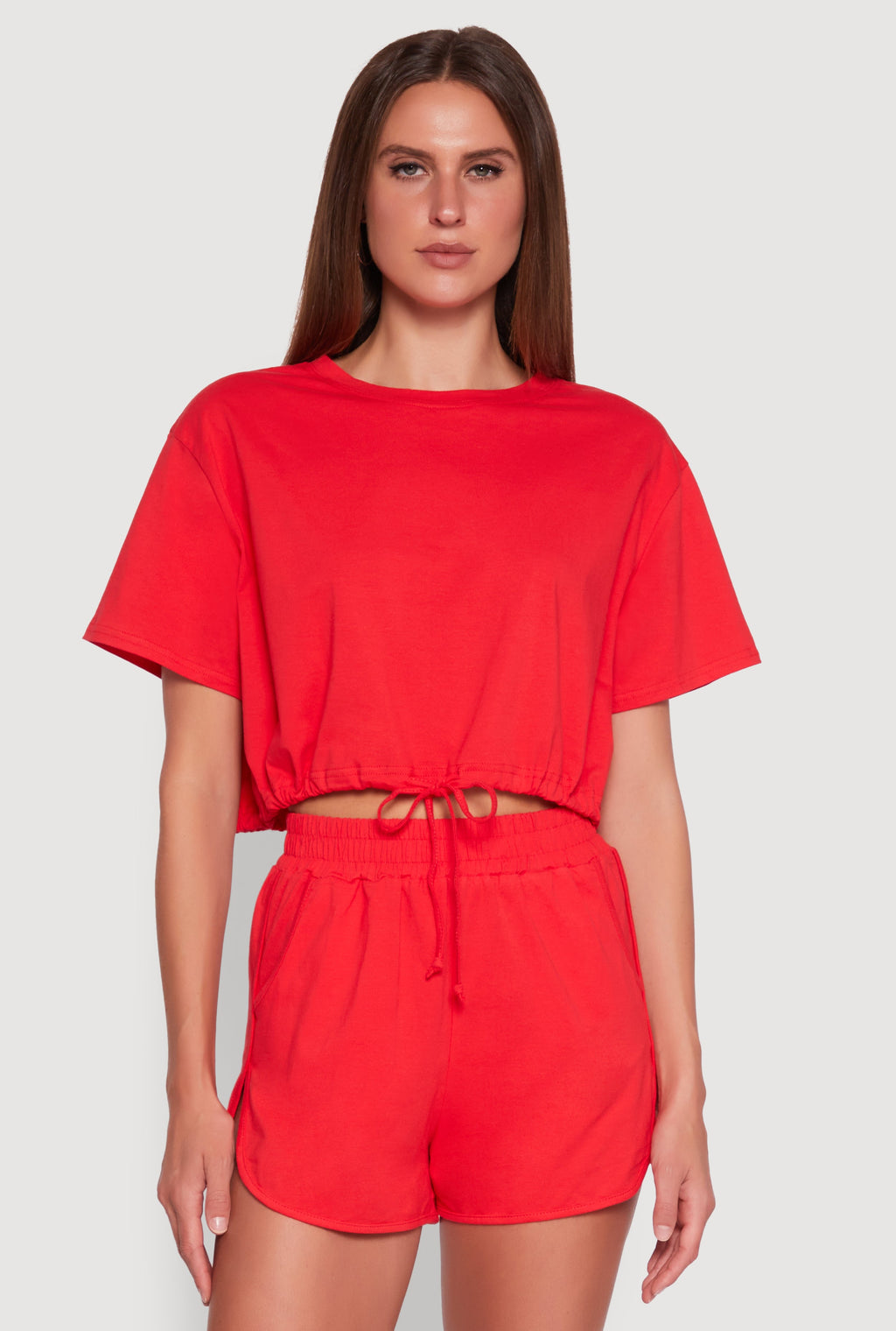 Daisy Short Sleeve Drawstring Hem Crop Top