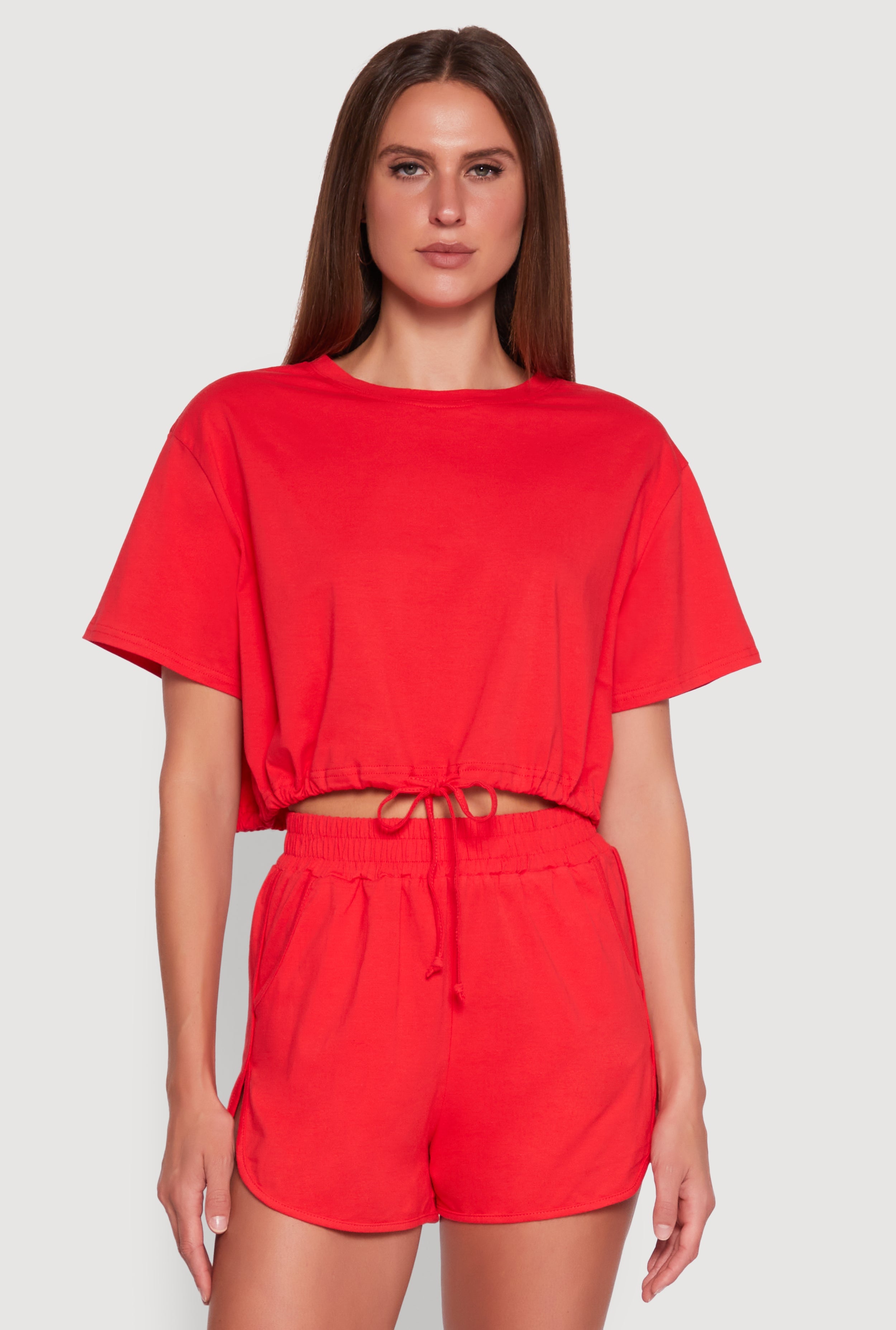 Daisy Short Sleeve Drawstring Hem Crop Top