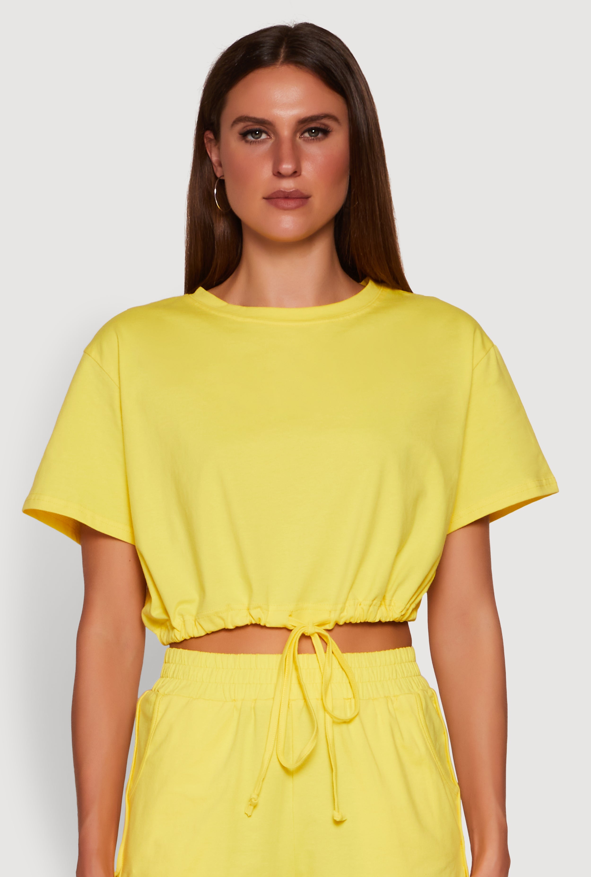 Daisy Short Sleeve Drawstring Hem Crop Top