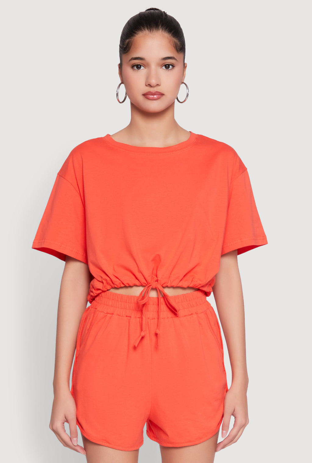 Daisy Short Sleeve Drawstring Hem Crop Top