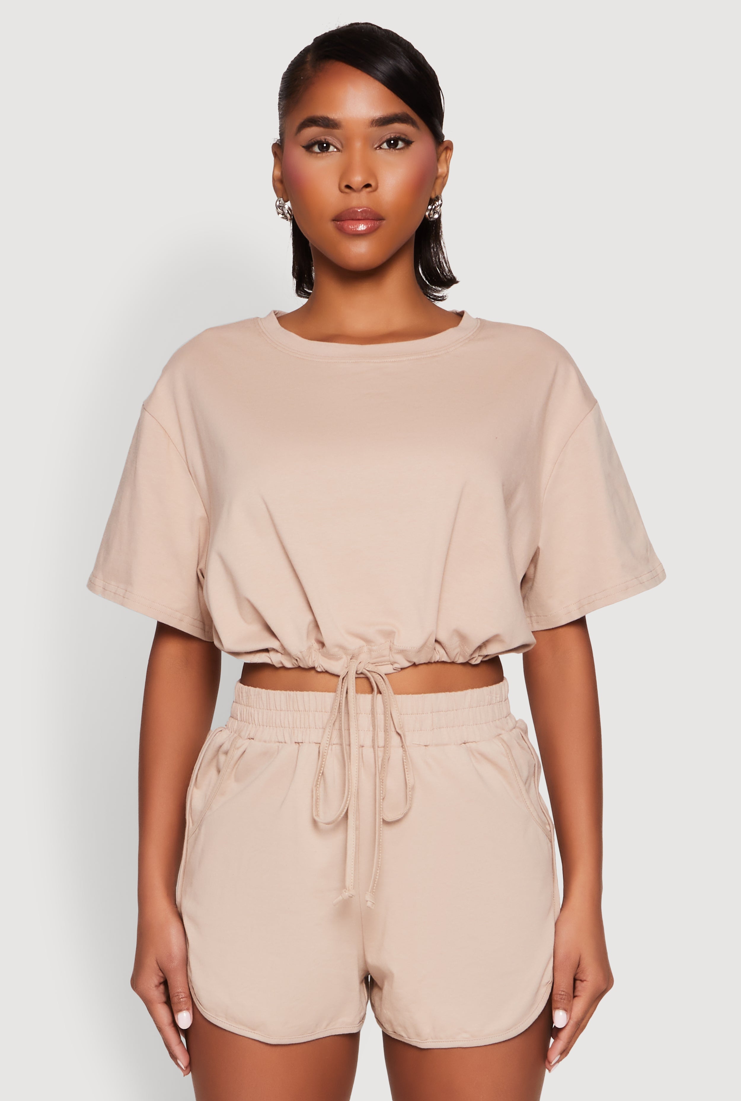 Daisy Short Sleeve Drawstring Hem Crop Top