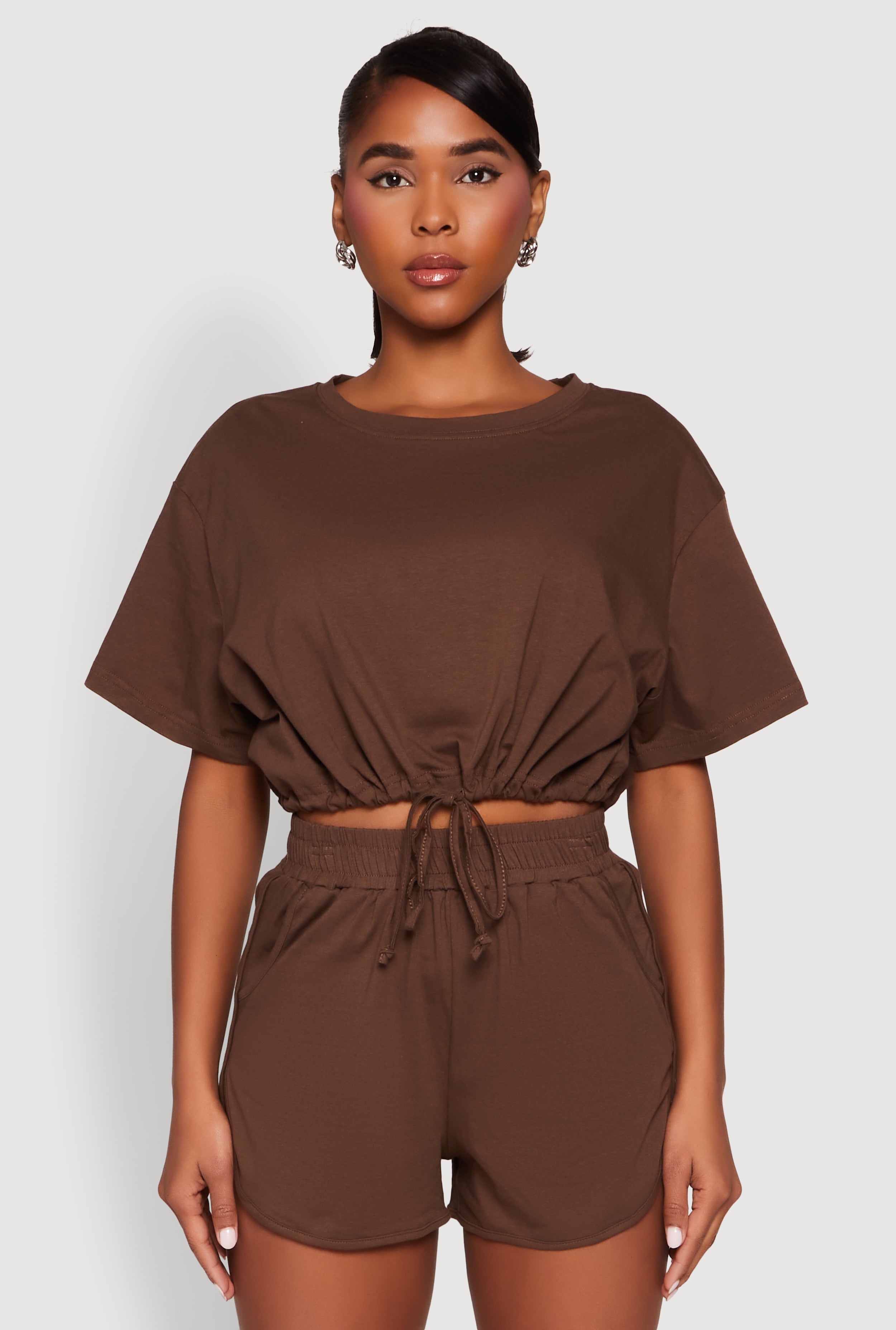 Daisy Short Sleeve Drawstring Hem Crop Top