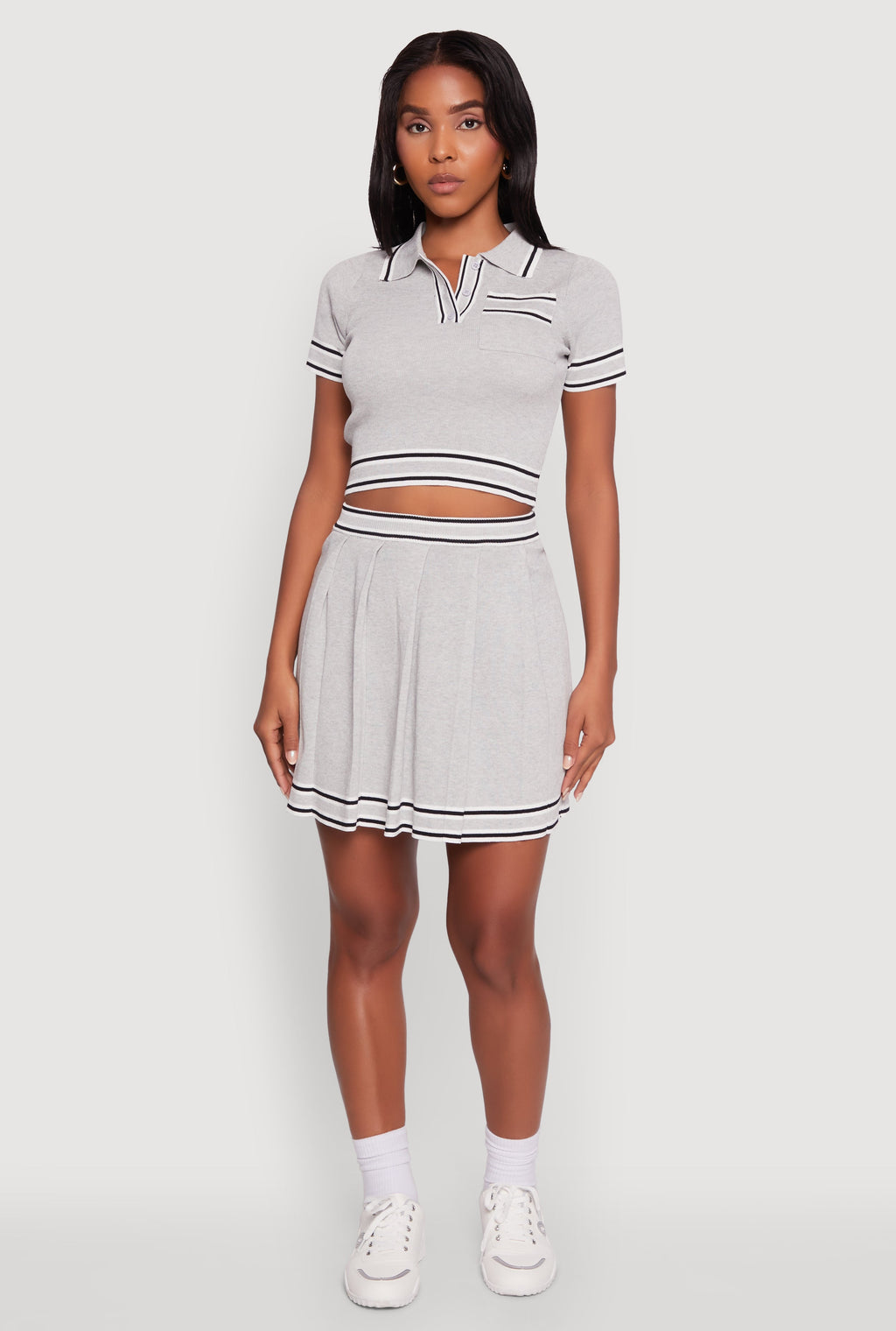 Daisy High Waisted Pleated Skirt with Varsity Stripe Detail
