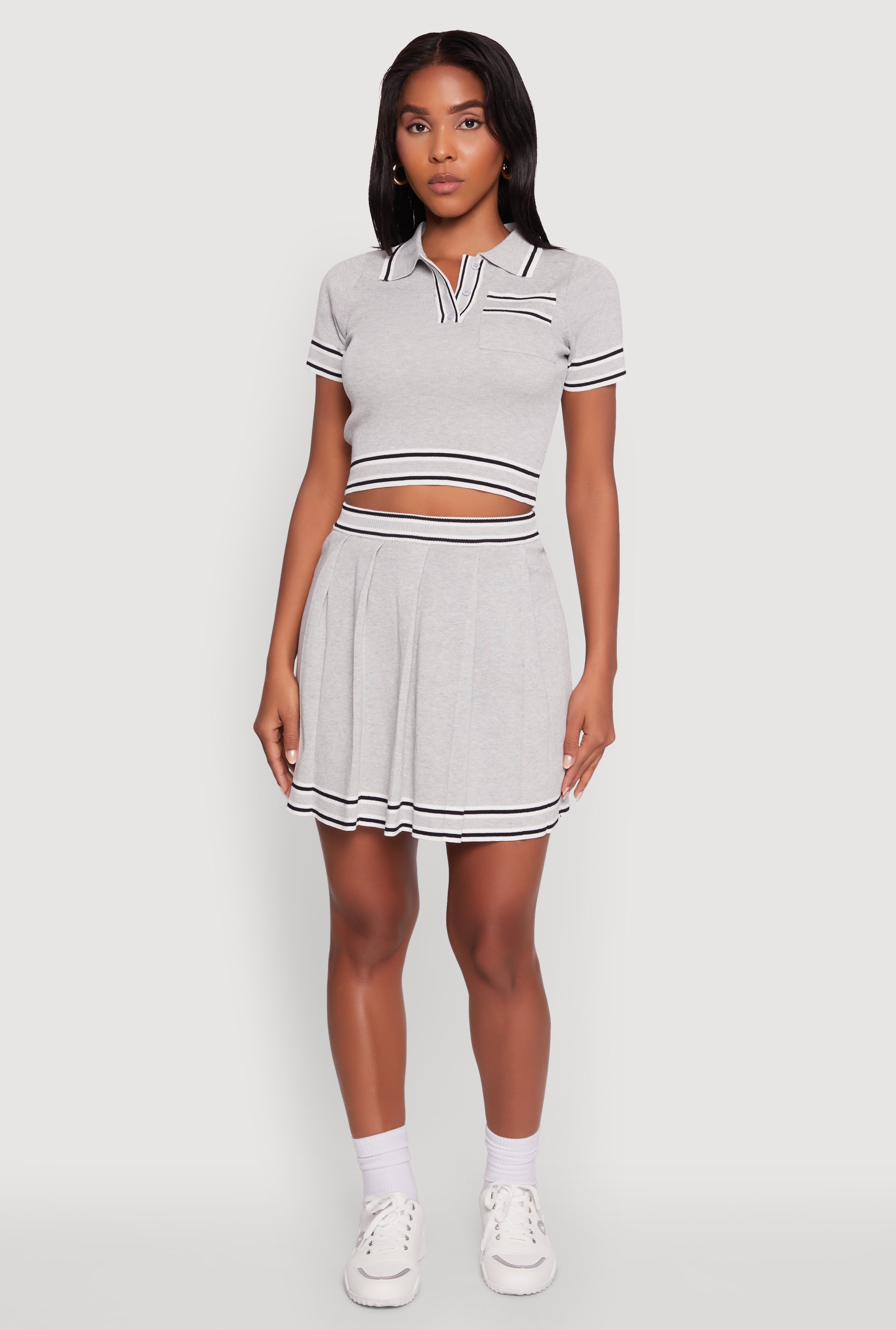 Daisy High Waisted Pleated Skirt with Varsity Stripe Detail