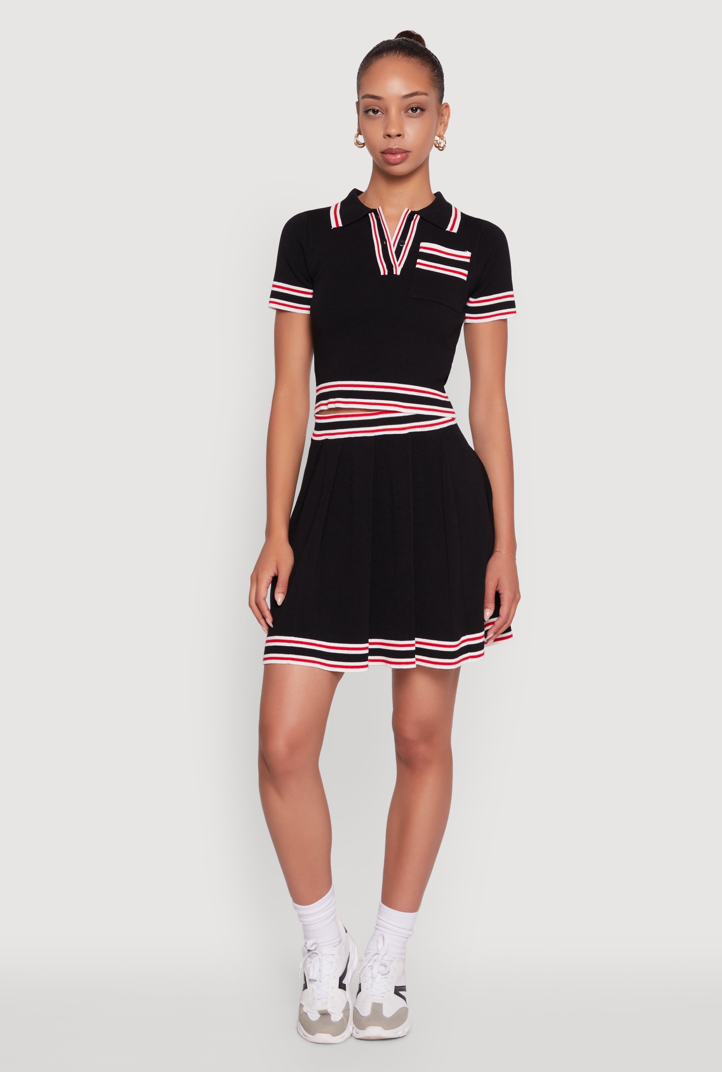 Daisy High Waisted Pleated Skirt with Varsity Stripe Detail