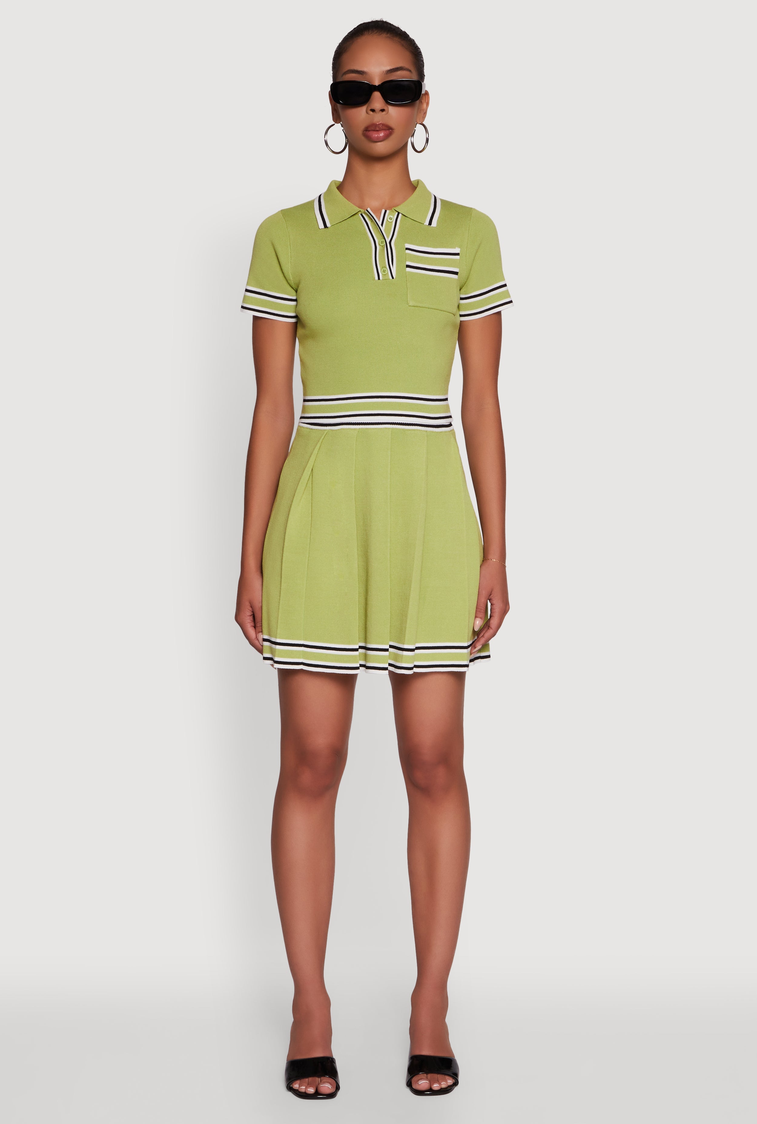 Daisy High Waisted Pleated Skirt with Varsity Stripe Detail