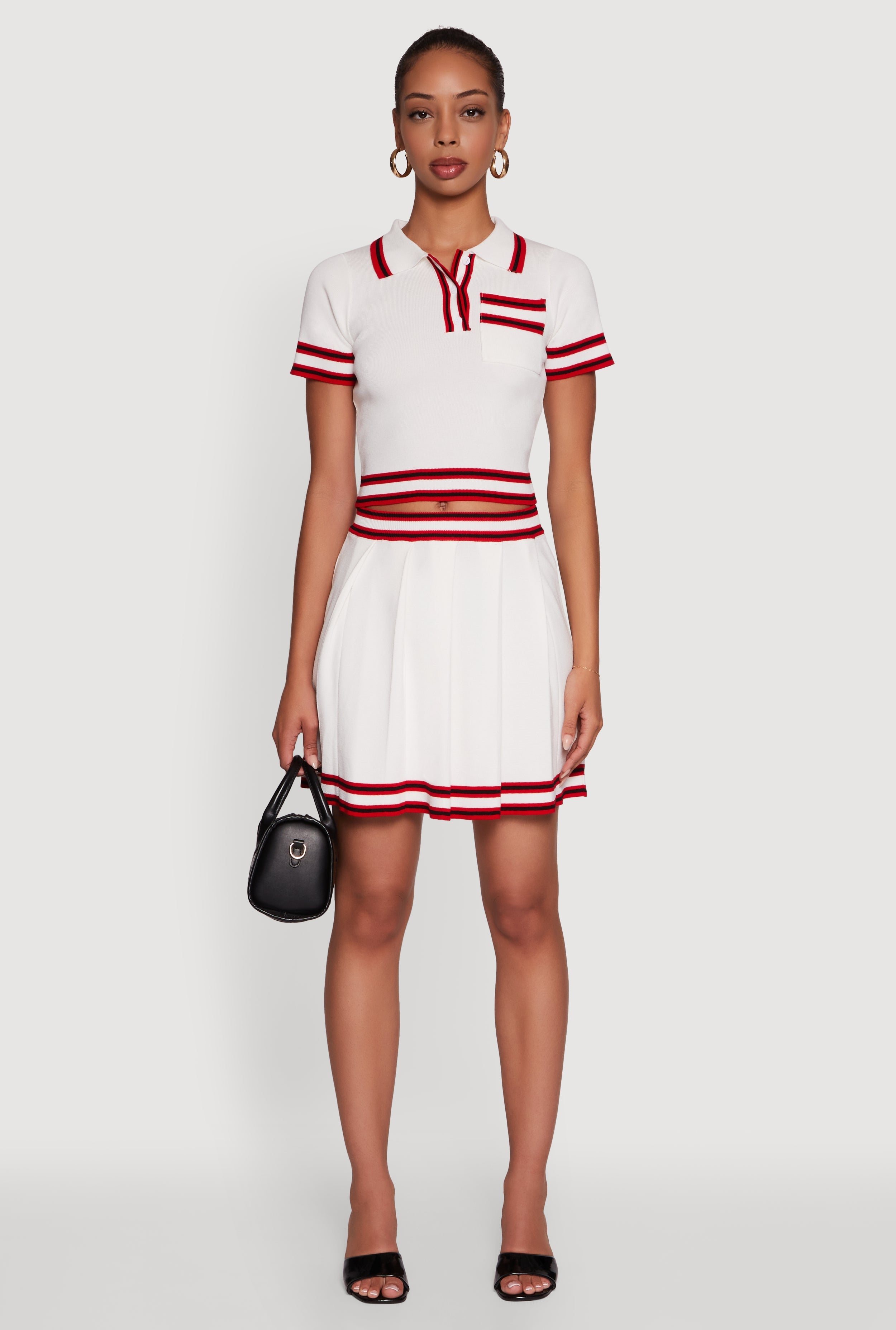 Daisy High Waisted Pleated Skirt with Varsity Stripe Detail
