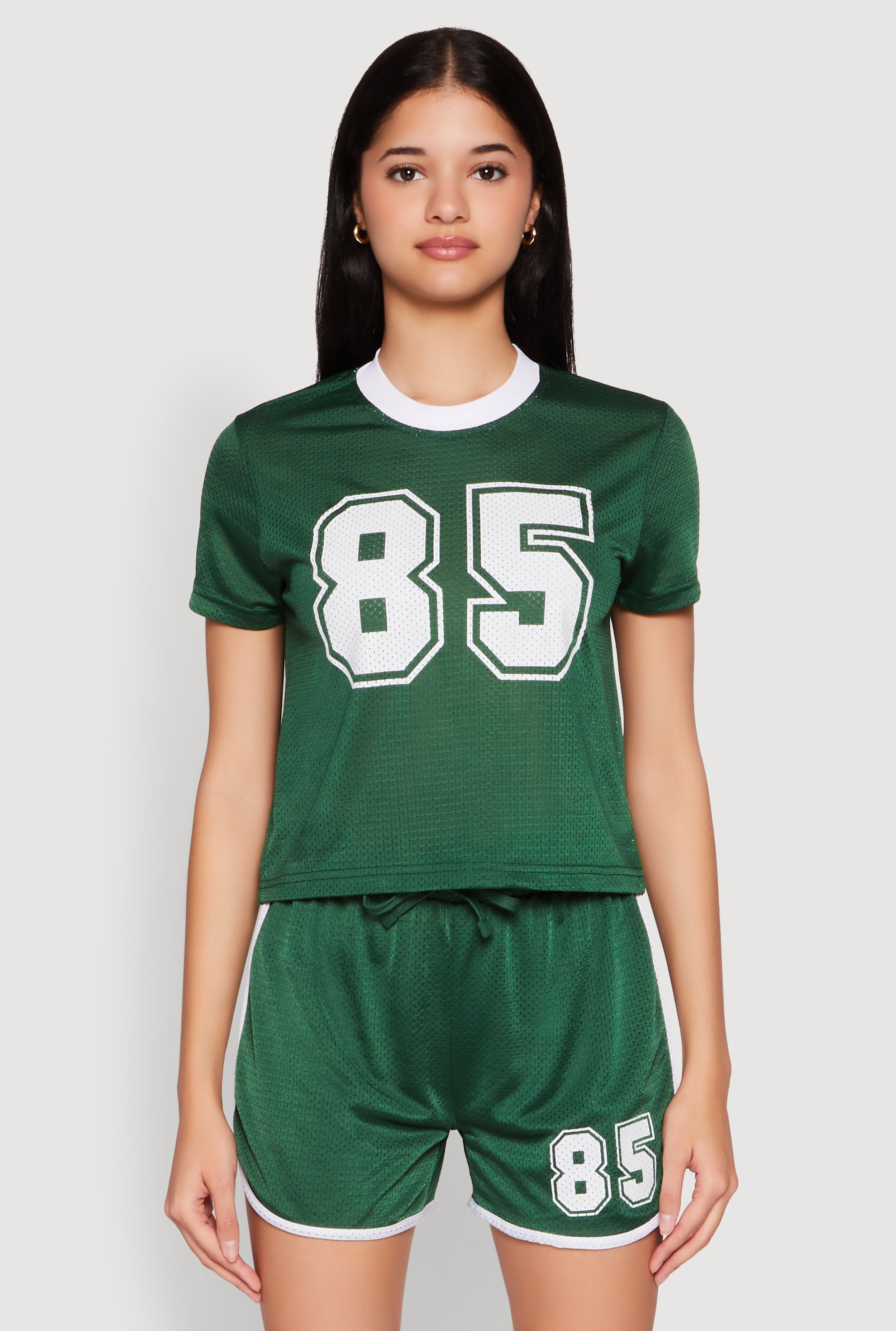 Contrast Trim Graphic Print Mesh Jersey