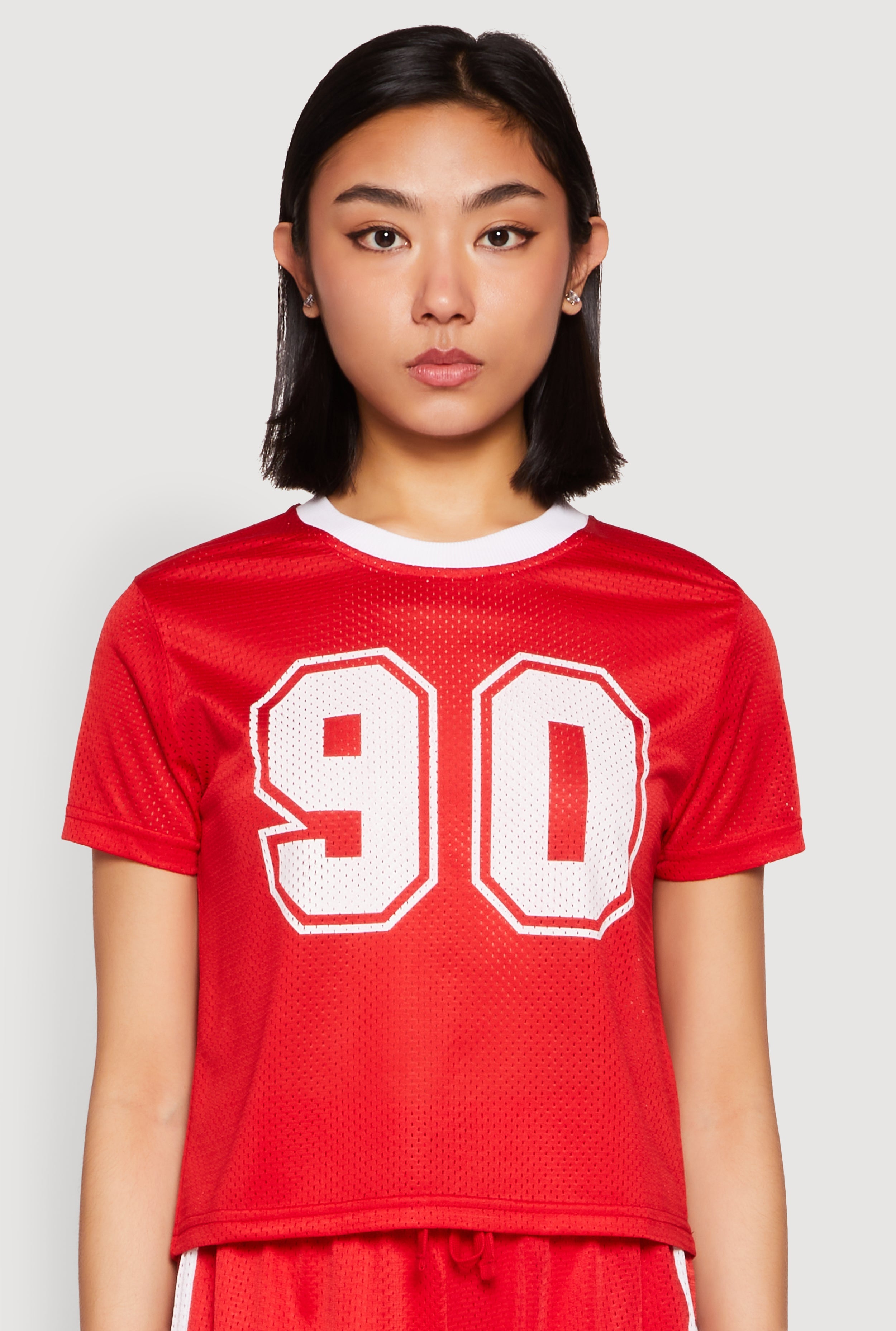 Contrast Trim Graphic Print Mesh Jersey