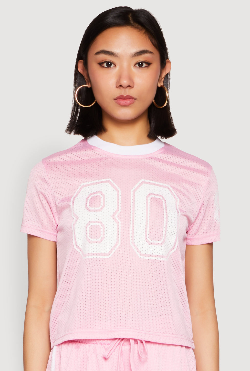 Contrast Trim Graphic Print Mesh Jersey