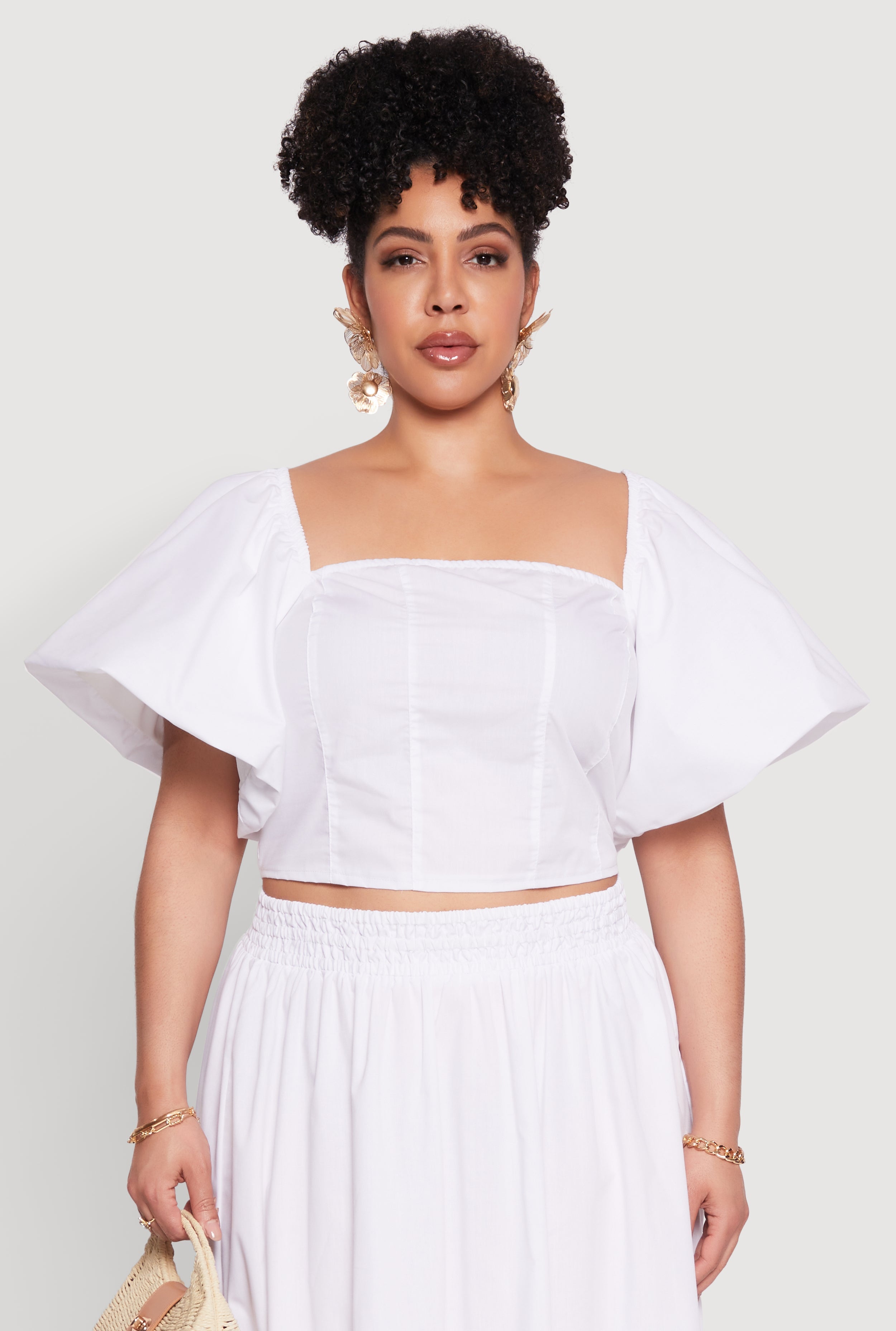 Plus Size Smocked Back Poplin Crop Top
