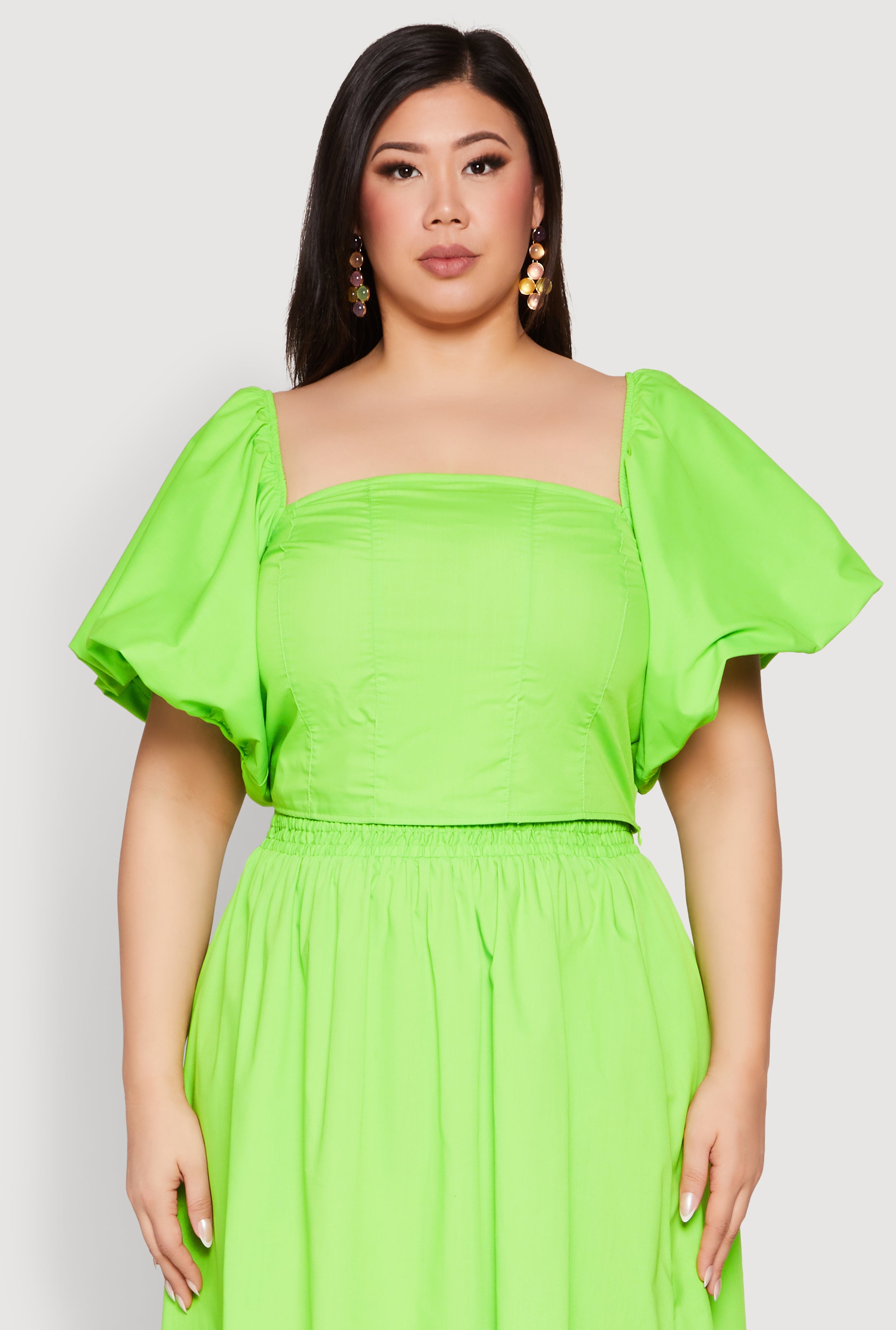 Plus Size Smocked Back Poplin Crop Top