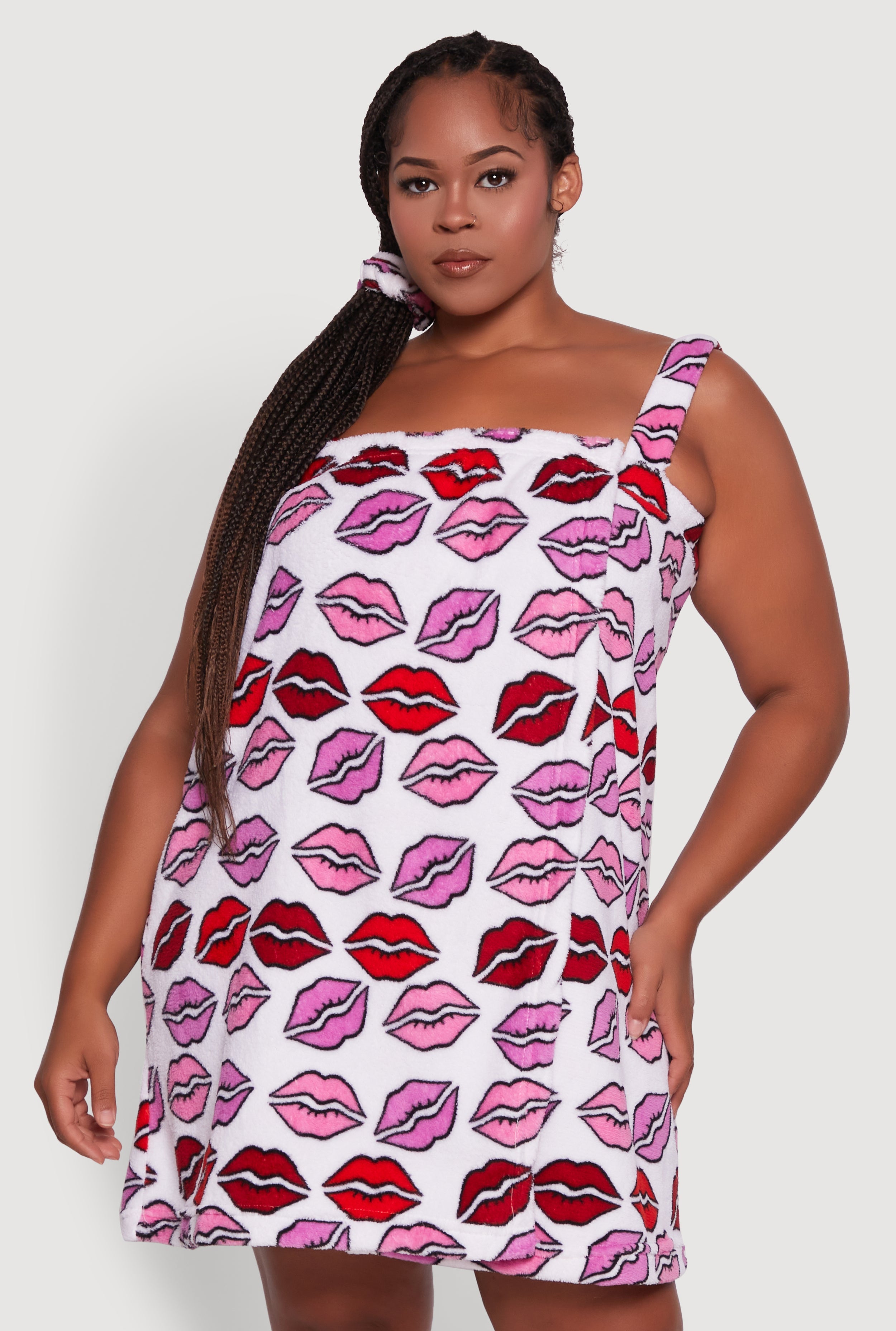 Patterned Plush Shower Wrap with Scrunchie