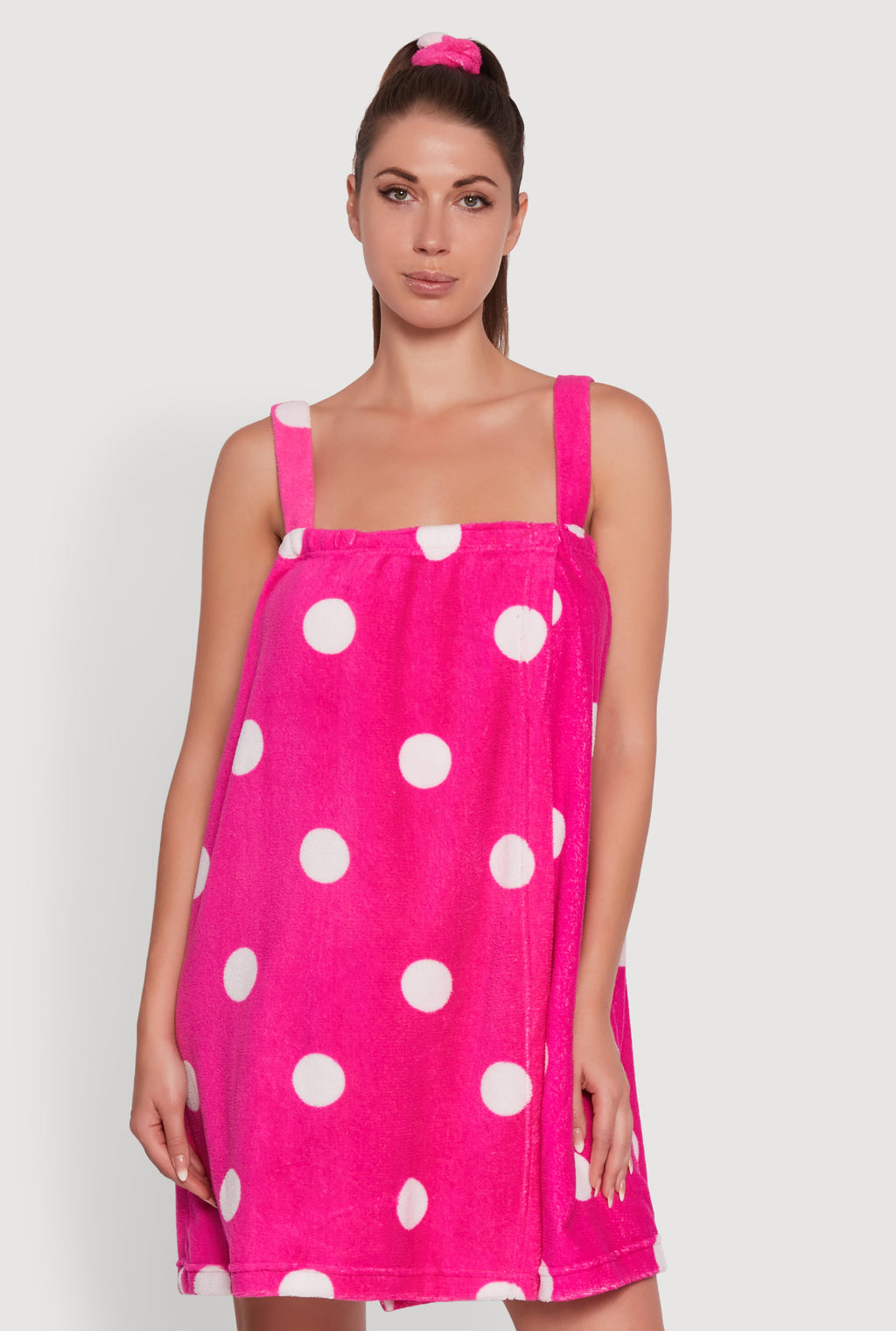 Patterned Plush Shower Wrap with Scrunchie