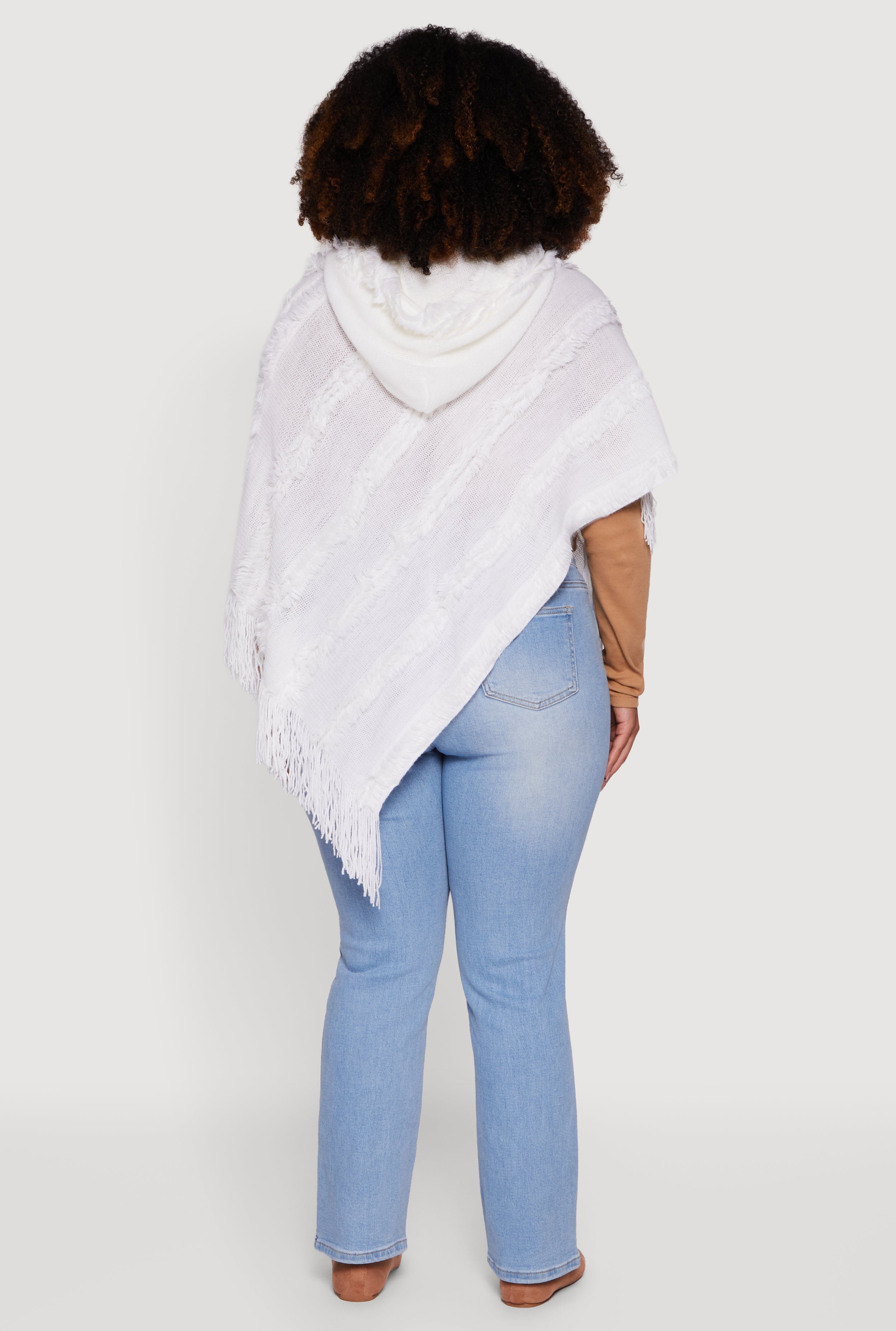 Fringe Striped Hooded Poncho