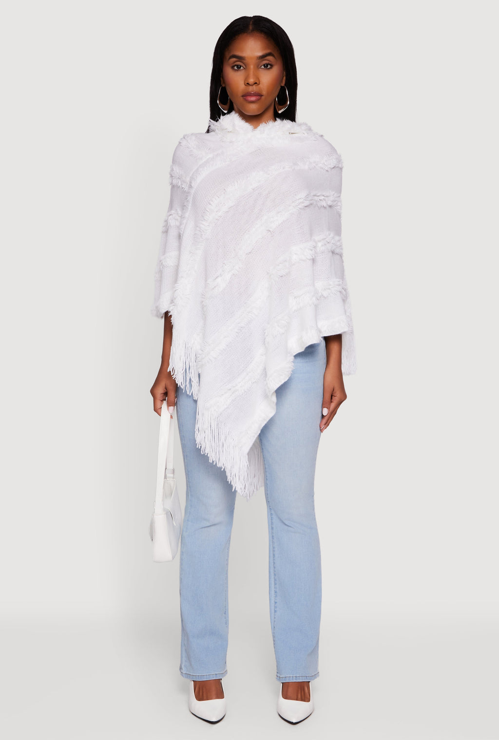 Fringe Striped Hooded Poncho