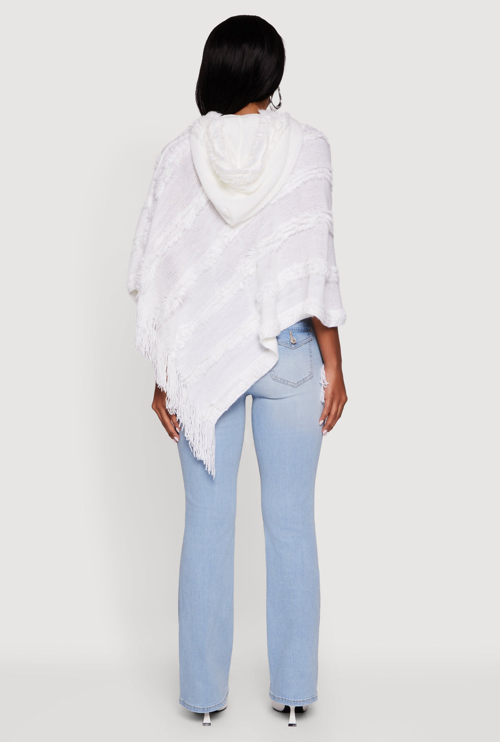 Fringe Striped Hooded Poncho