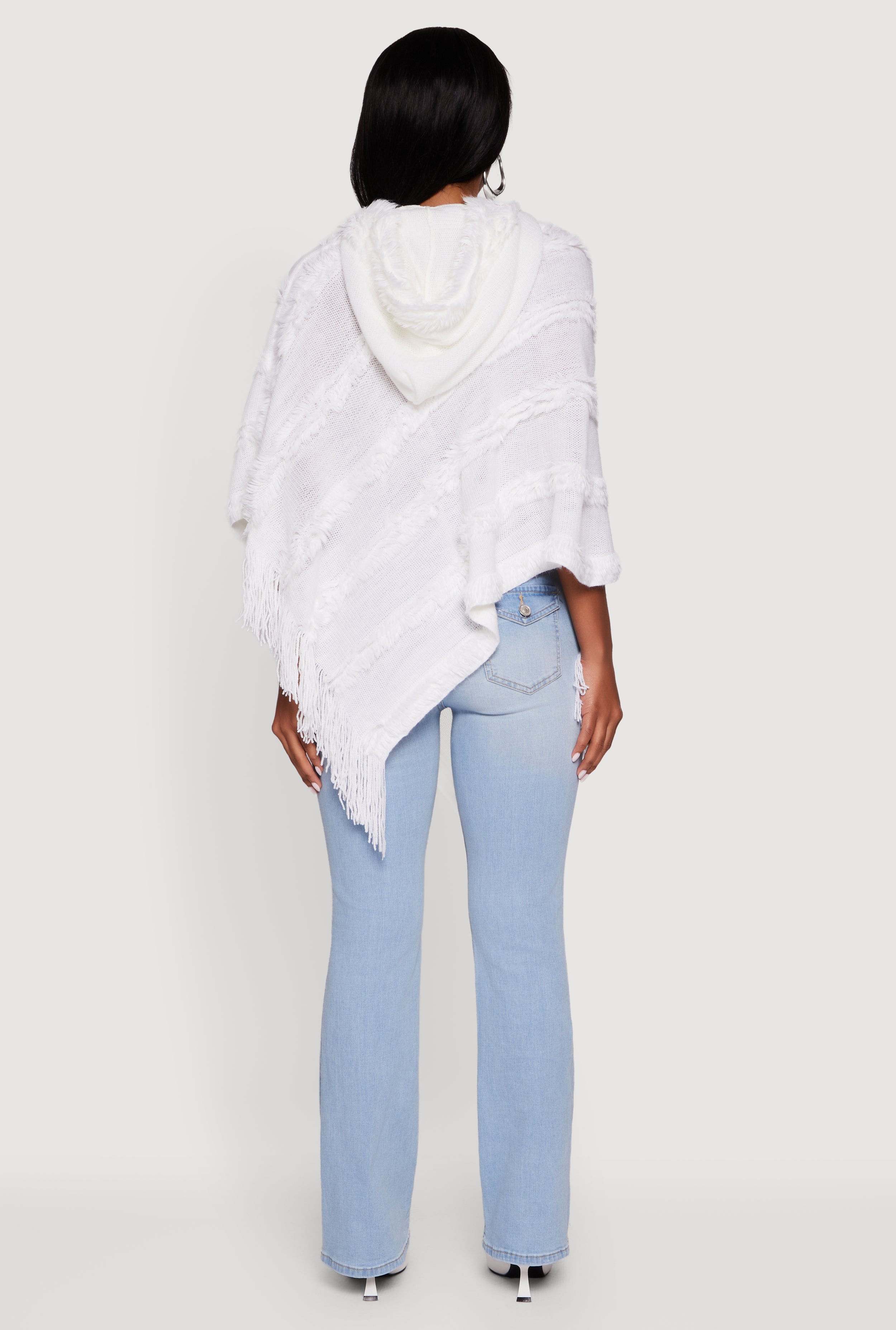 Fringe Striped Hooded Poncho