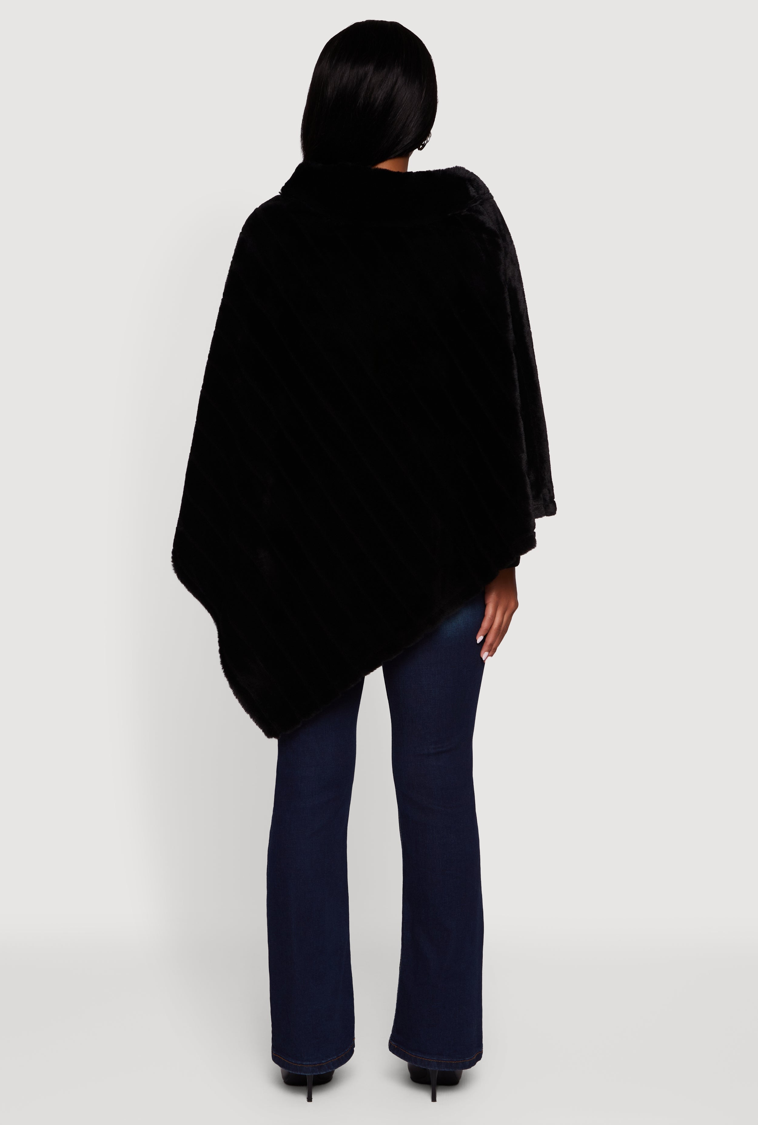 Plus Size Faux Fur Solid Funnel Neck Poncho