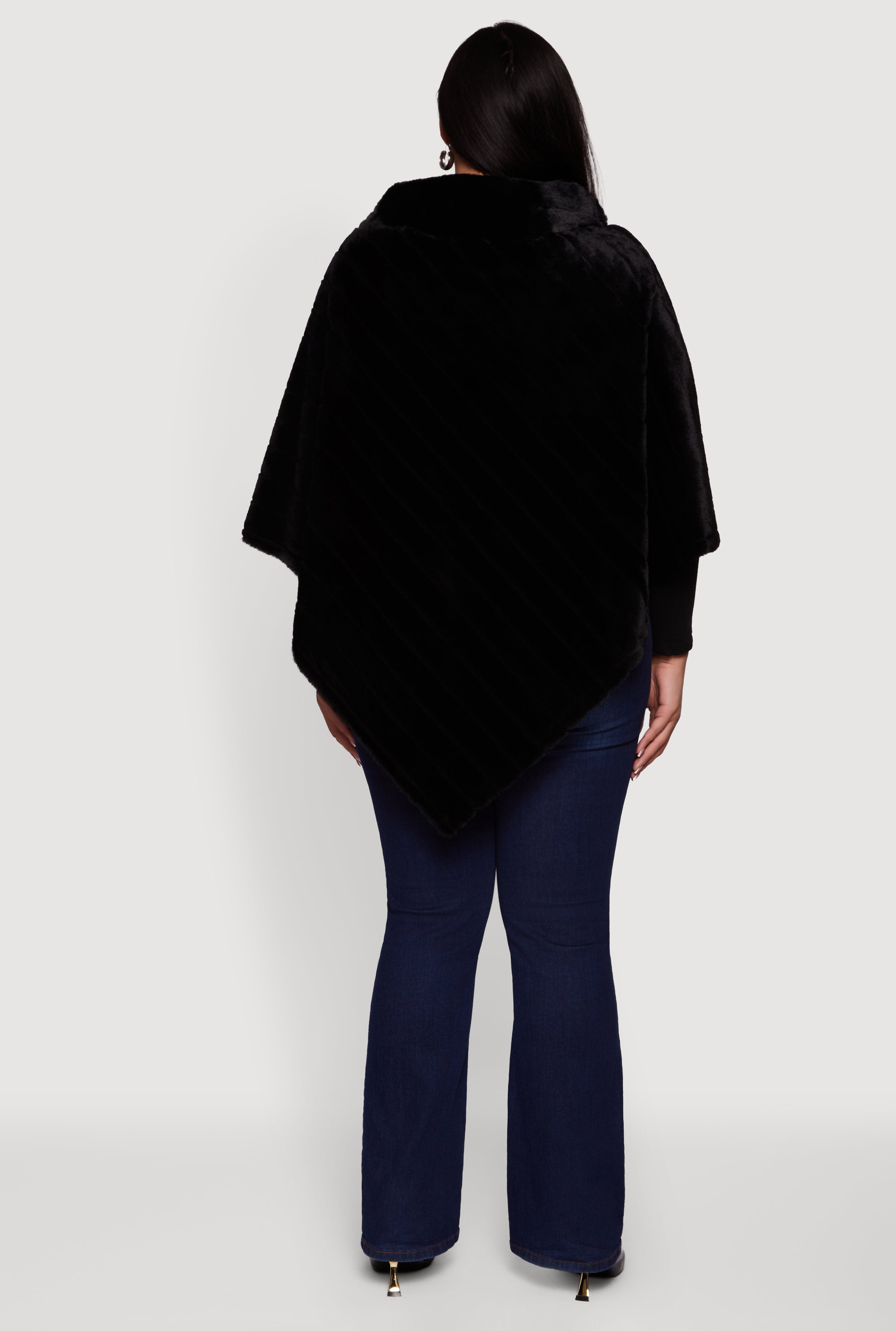 Plus Size Faux Fur Solid Funnel Neck Poncho