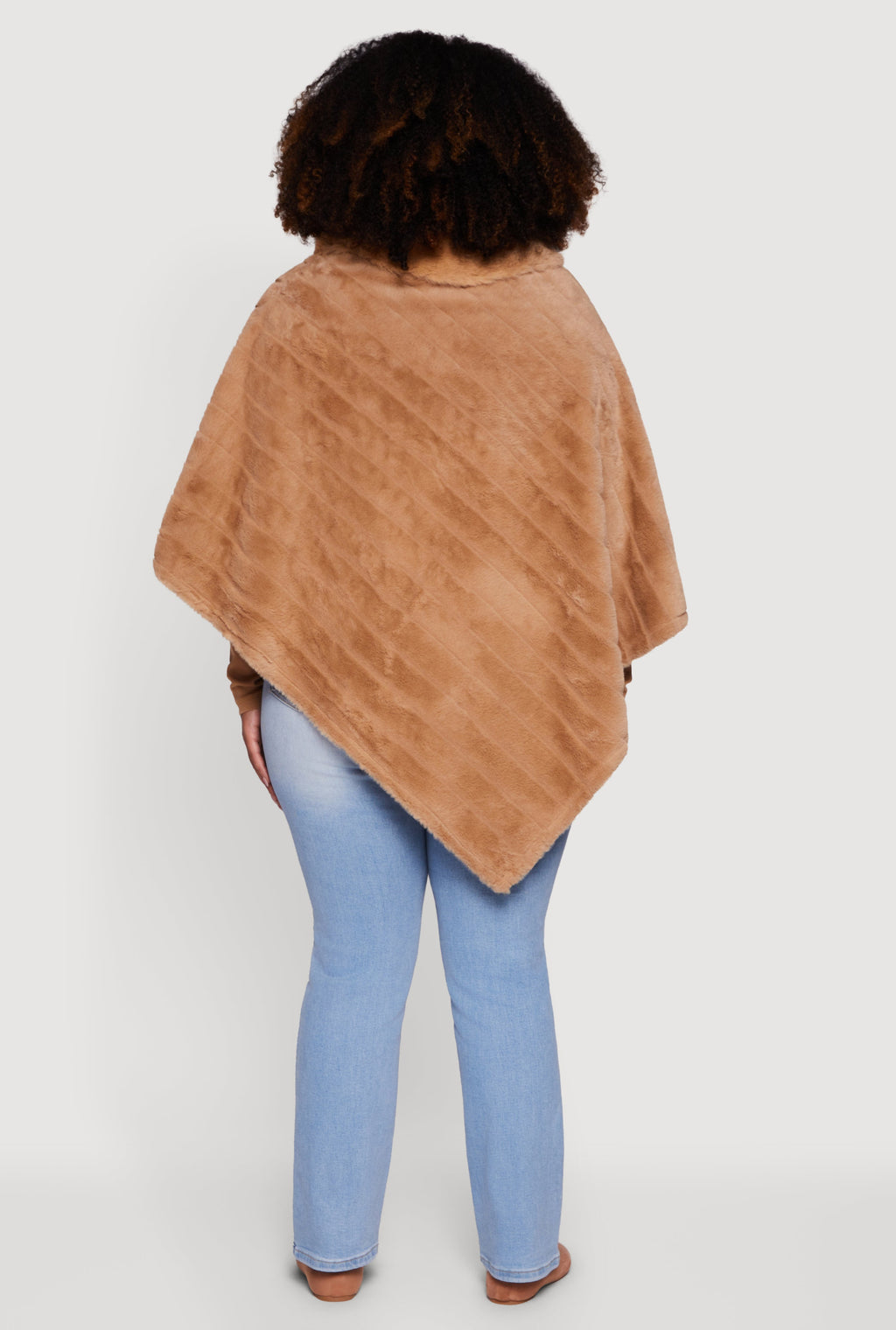 Plus Size Faux Fur Solid Funnel Neck Poncho