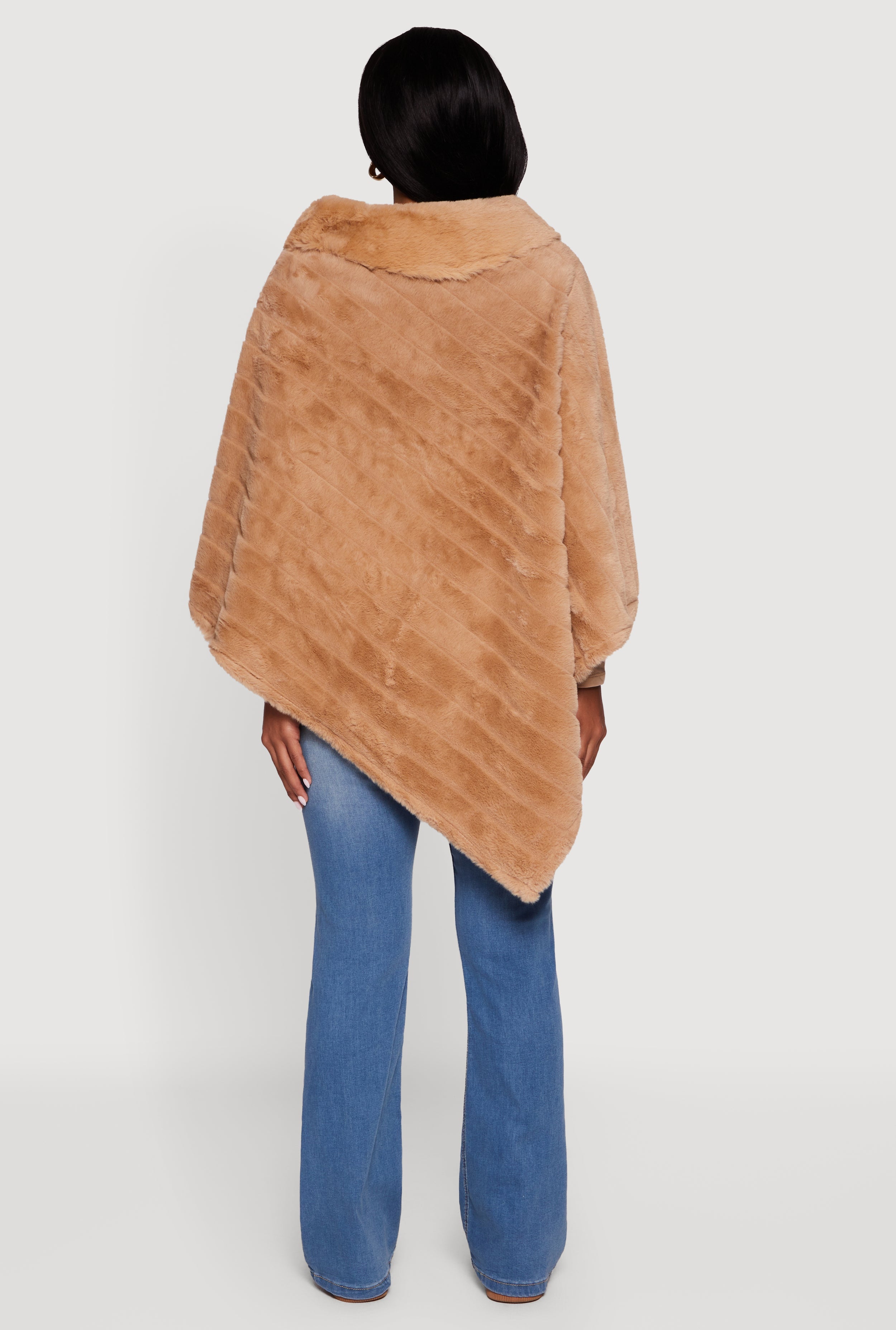 Plus Size Faux Fur Solid Funnel Neck Poncho