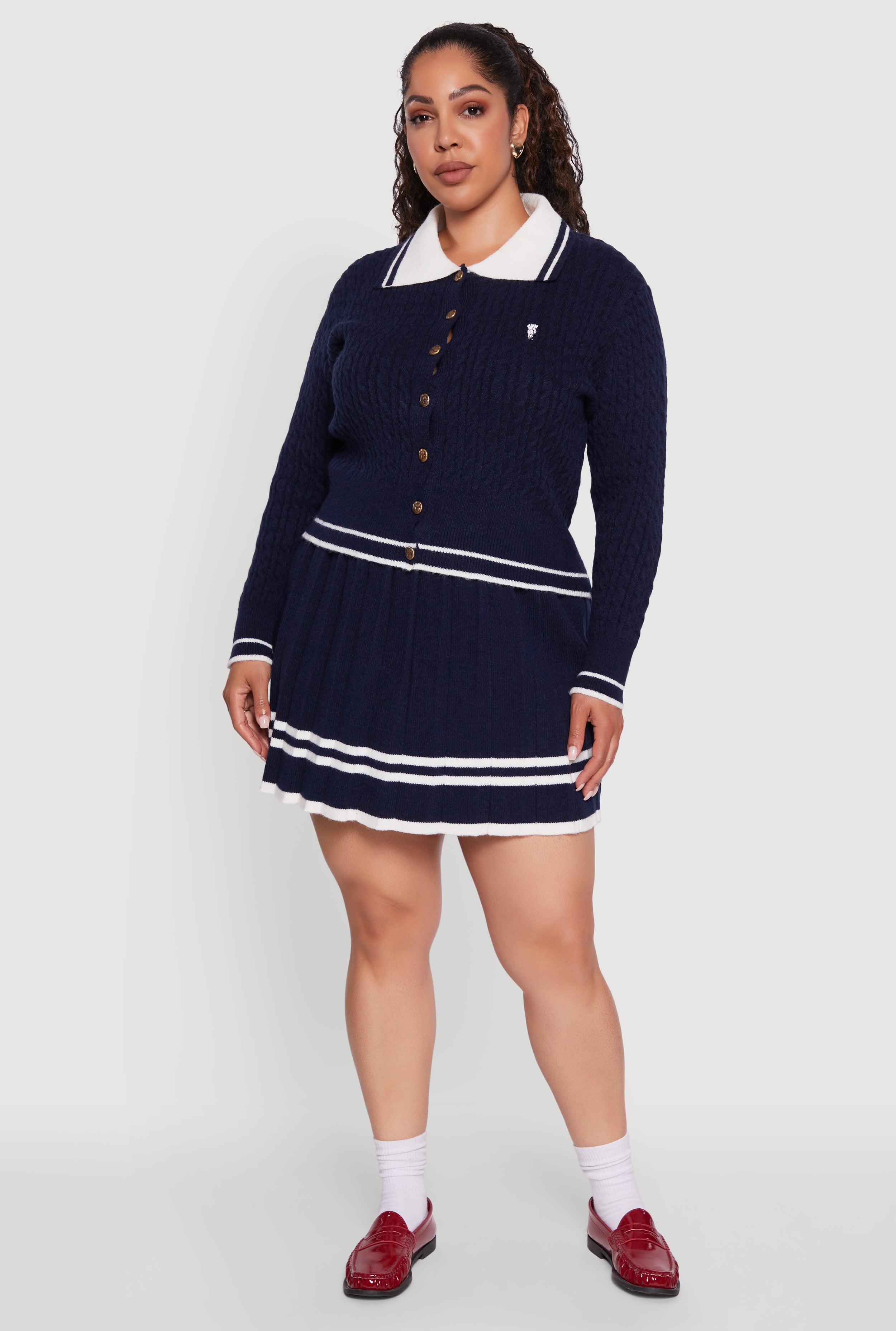 Plus Size High Waisted Varsity Stripe Pleated Skirt
